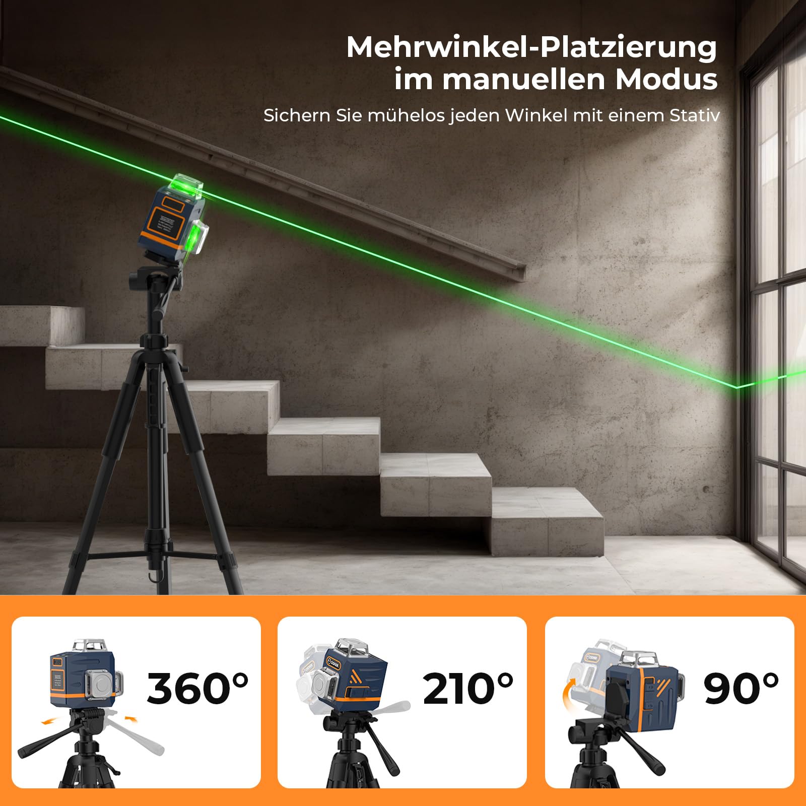 Kreuzlinienlaser mit Stativ, CIGMAN 3x360 Grad Grün Selbstnivellierend Laser Wasserwaage mit 1,4m -Aluminium-Baustativ, Baulaser Kreuzlaser Linienlaser bis zu 30 Stunden mit Lithium-Batterie,CM701T
