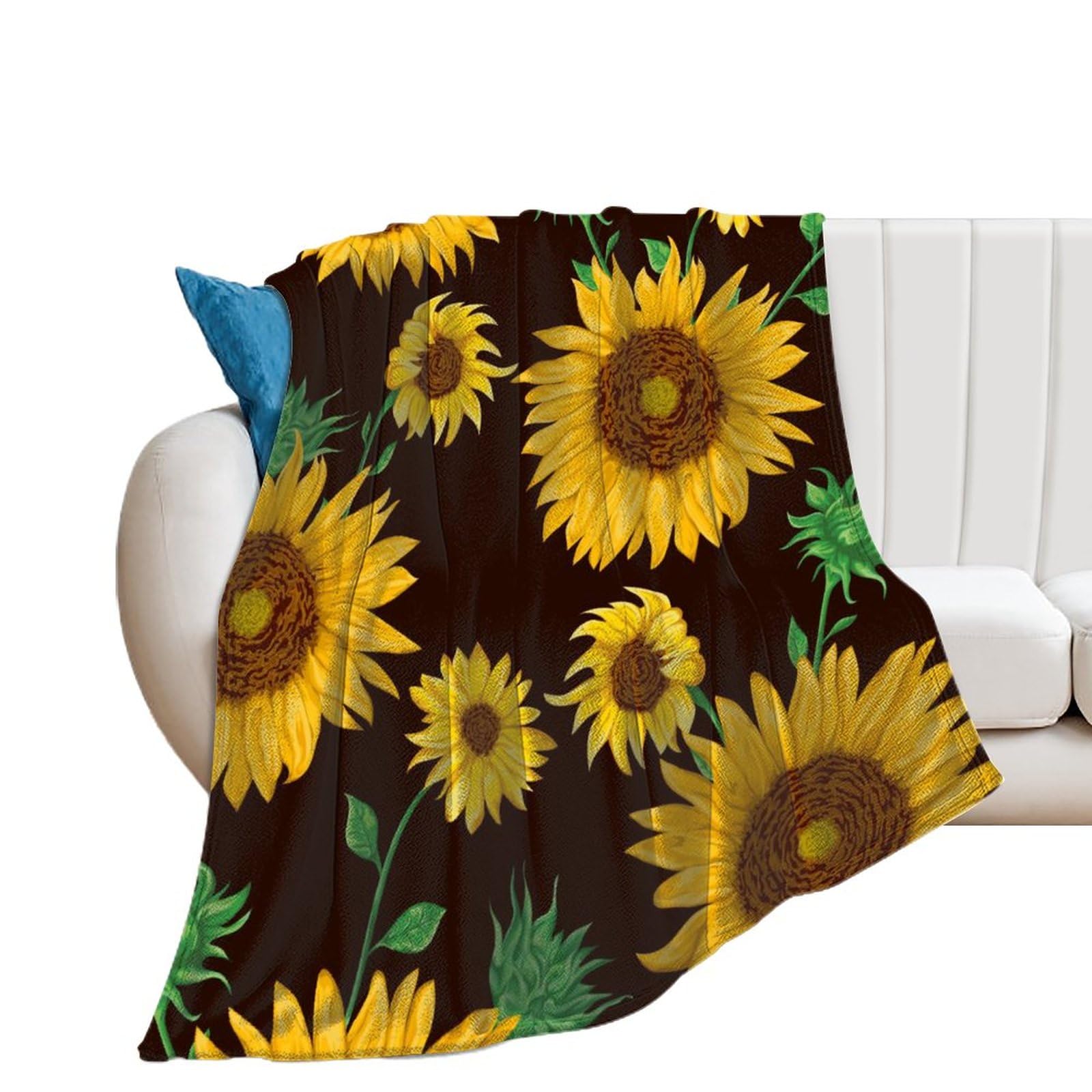 Plaid flanelle tournesol anti-froid pour canapé et lit 150x200