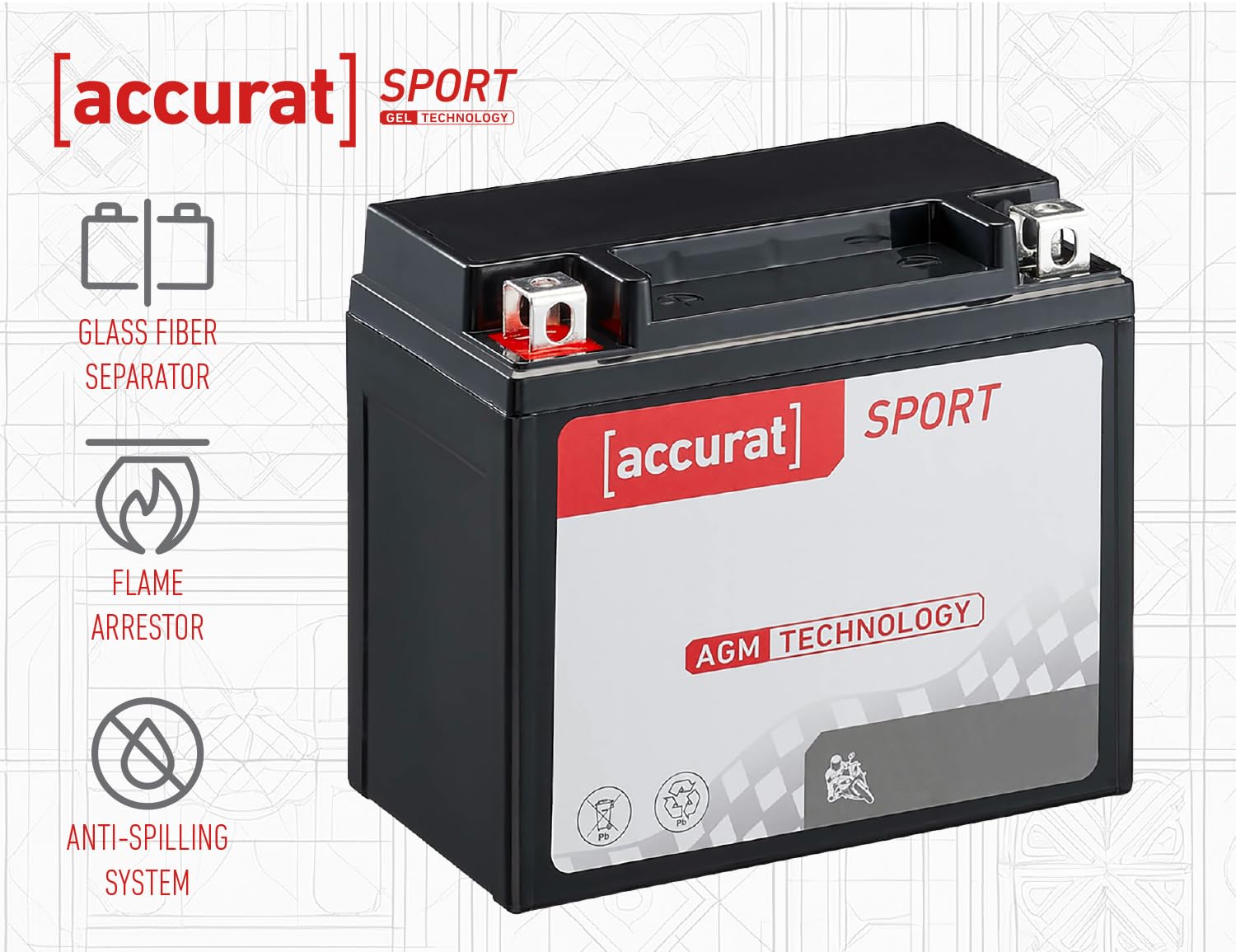 Accurat Motorradbatterie YTX7A-BS Gel 12V 7Ah Roller Batterie KGS12-7A-BS BTX7A-BS 6Ah