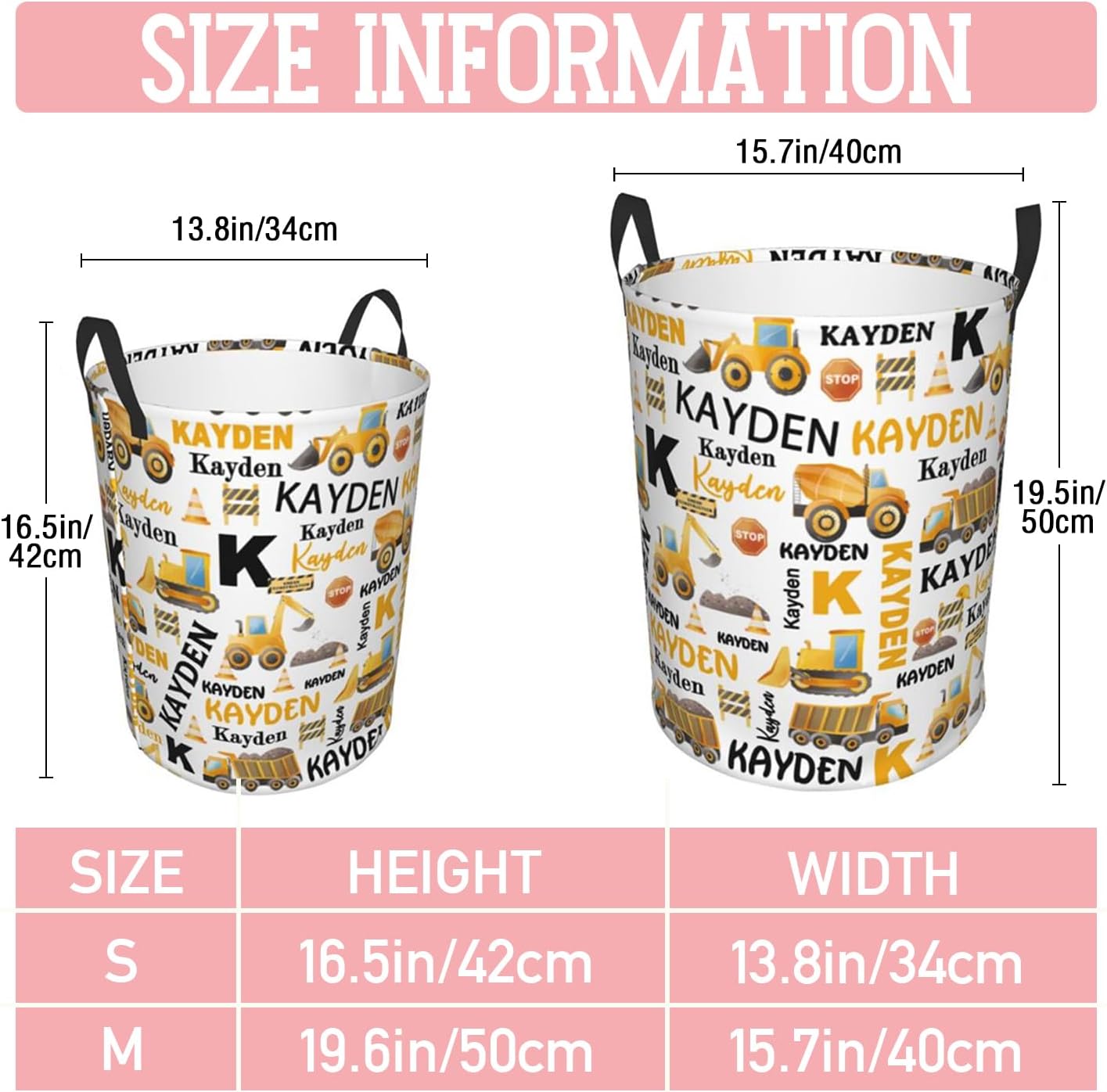 Construction Truck Laundry Basket,Custom Laundry Hamper with Name,Personalized Construction Truck Gifts for Boys Girls,Customize Collapsible Laundry Basket for Bedroom Bathroom,M-19.5"X 15.7"