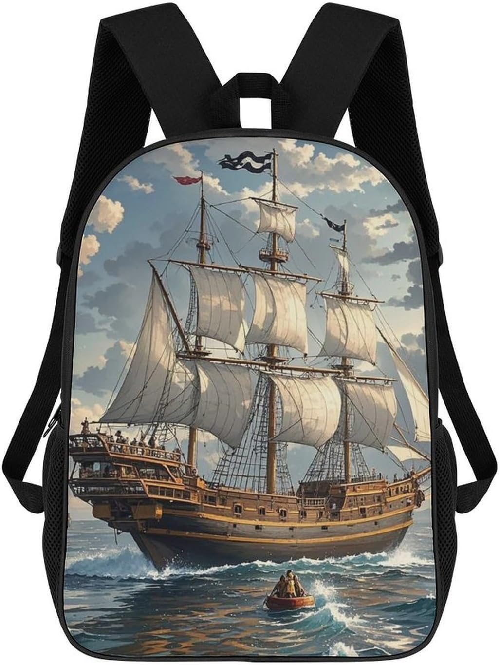 Nautical Sailing Pirate Ship Large Backpack for Work, 17 Inch Laptop Bag