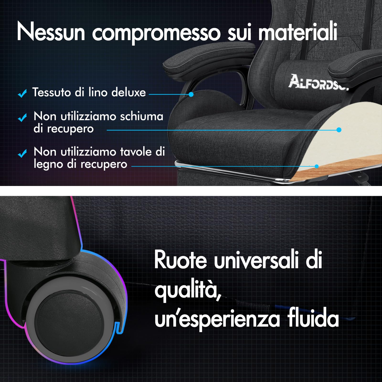 ALFORDSON Sedia da Gaming Massaggiante, Sedia Gamer con Cuscino Lombare e Poggiatesta, Poggiapiedi Telescopico, Ergonomico Sedie da Ufficio Schienale Regolabile 90-150°, Tessuto(Grigia scura)