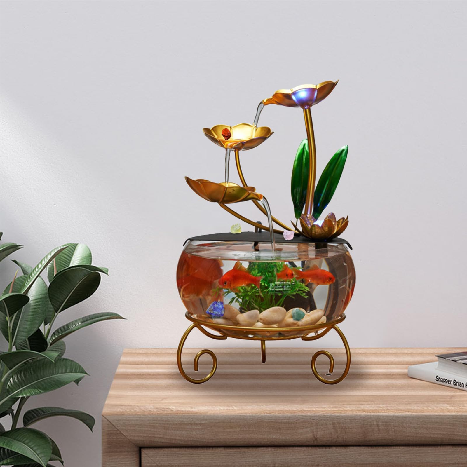 Fontana da tavolo per interni con cascata di loto a 5 livelli, decorazione tranquilla per acquari con luci a LED e pompa silenziosa, decorazione per la casa Feng Shui per meditazione e relax (uno