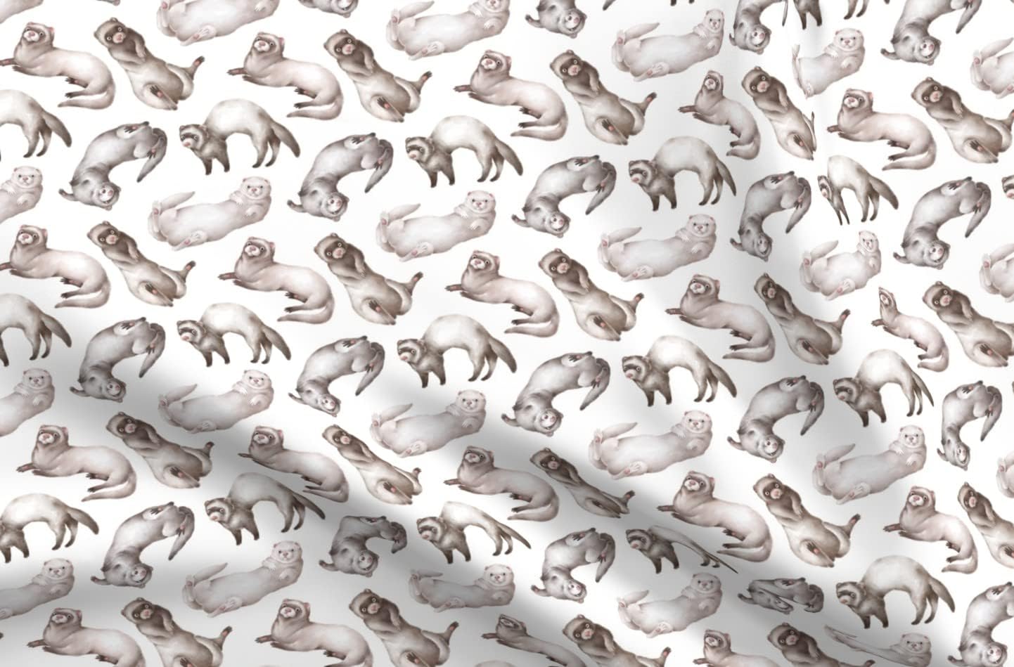 Spoonflower Fabric Ferrets Neutral Brown White Animal