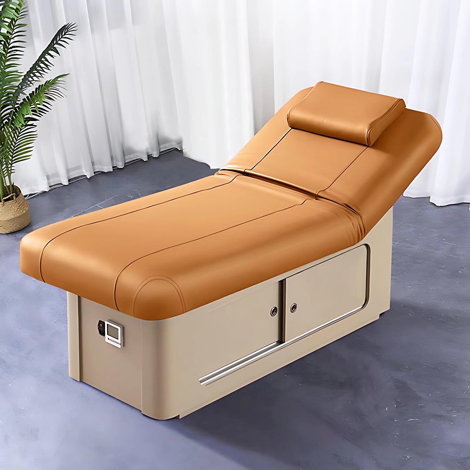 Massage Table-Electric Massage Table with Brown Luxury Style Facial Beauty Bed Includes Smart Angle Adjustment Constant Temperature Heating