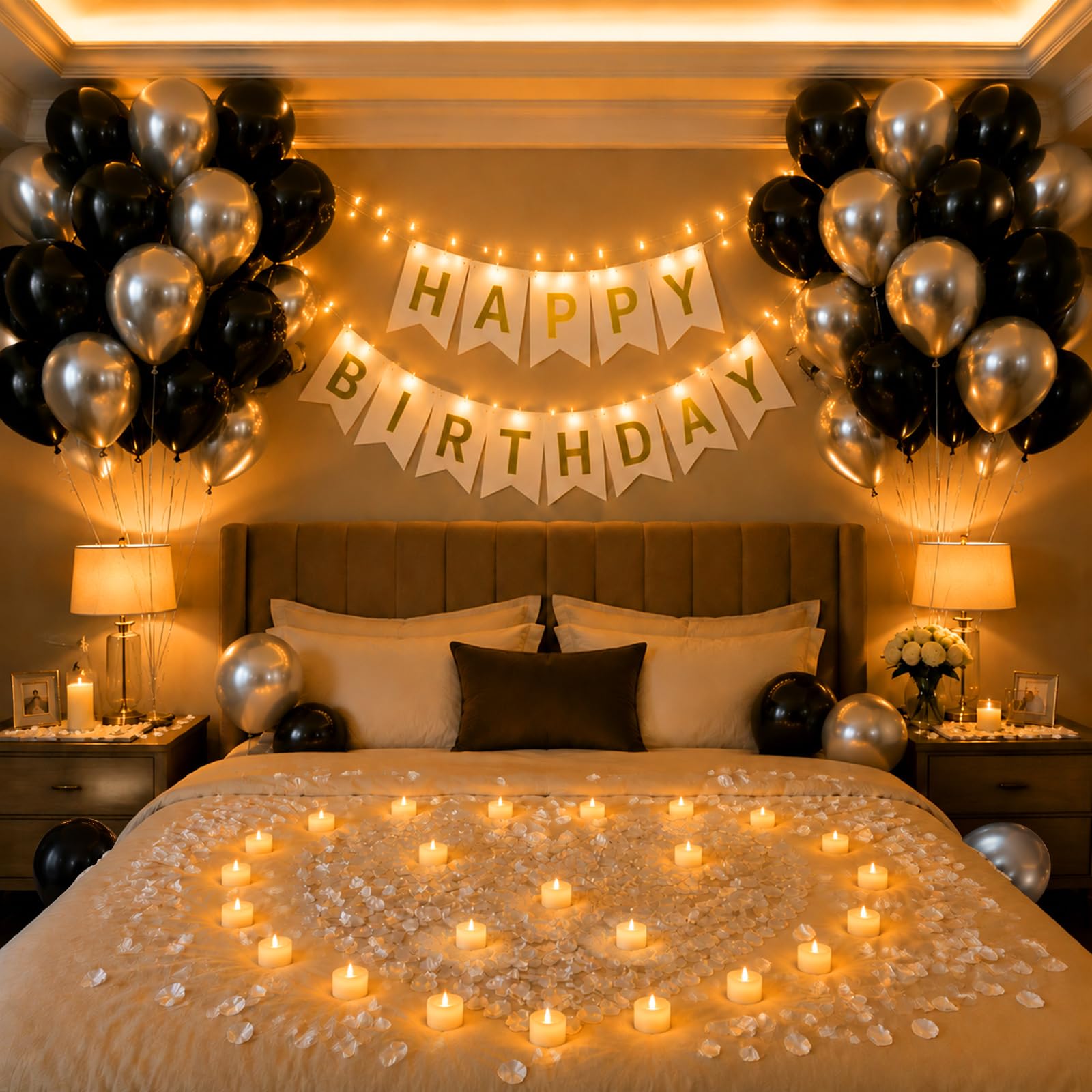 Décorations d'anniversaire noires pour femmes et hommes avec bannière
