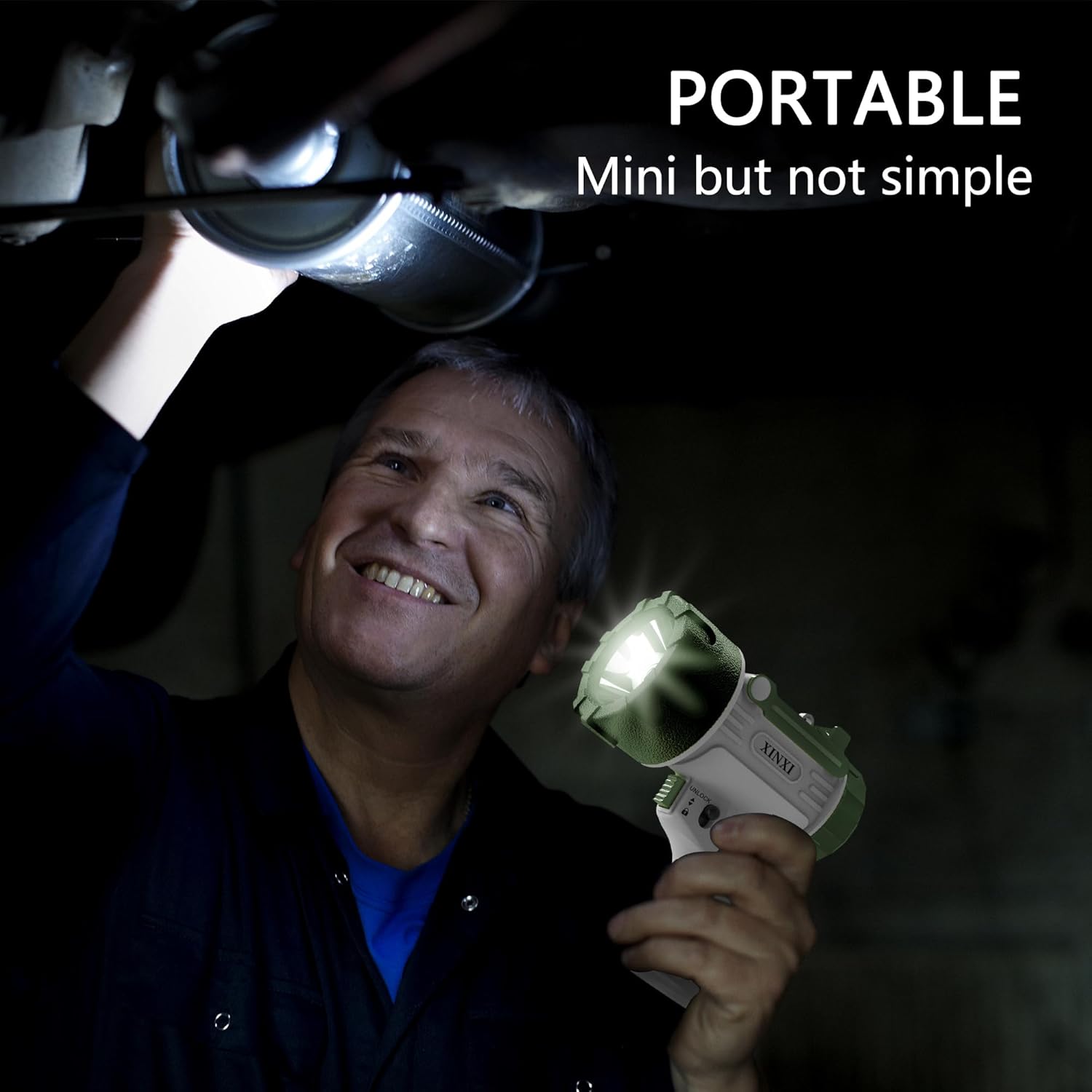 Rechargeable Spotlight Flashlight IP67 Waterproof with 200,000 Lumen LED, 12 Hours Long Running Spot Light, Impact Resistant Handheld Spotlight with Foldable Stand White