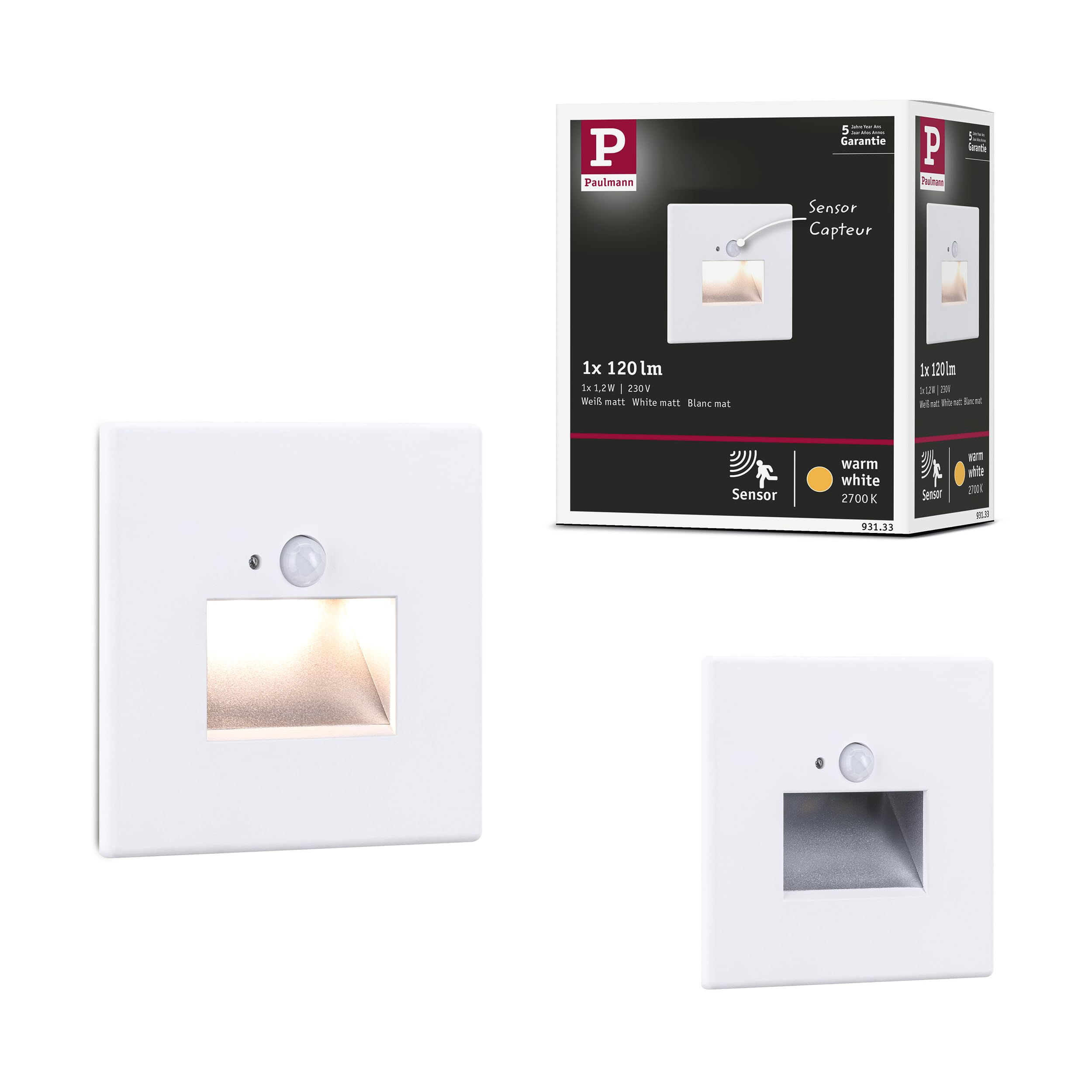 Paulmann Special Set Edge RL Rectangular LED 1x1.2W 230V PIR Sensor White 93133