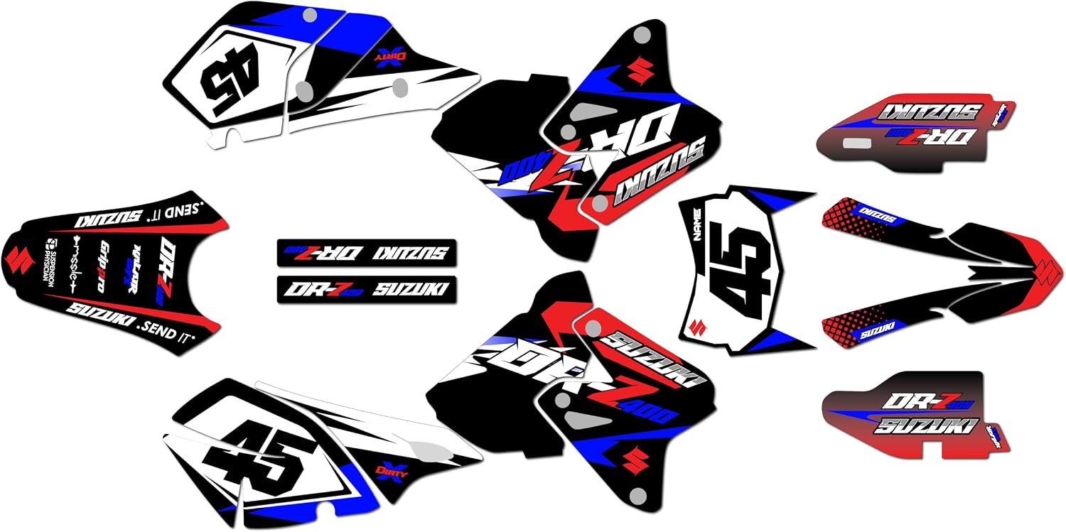 Graphics Kit for Suzuki DRZ400 (2000-2024) Division Series Blue-Shift 21 Mil - Pro Edition - Dirt Pit Bike Motorcycle Sticker, Dirtbike Racing Decal Motocross Accessories no-Plastics