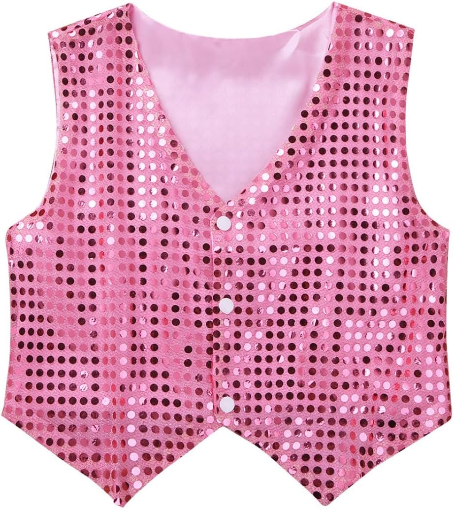 Jugaoge Sequins Waistcoat for Kids Girls Boys Sleeveless Vest Tops Jazz Hip-hop Street Dance Performance Dancewear