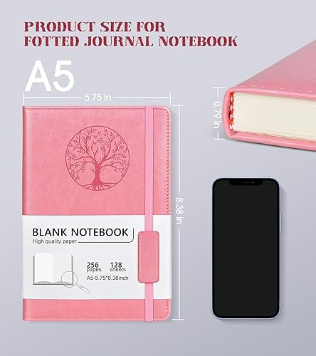 Miniatura 2 de Cuaderno en blanco para mujeres y hombres, diario rosa A5 sin forro para escribir cuaderno de bocetos, cuaderno de cuero de tapa dura sin rayas para