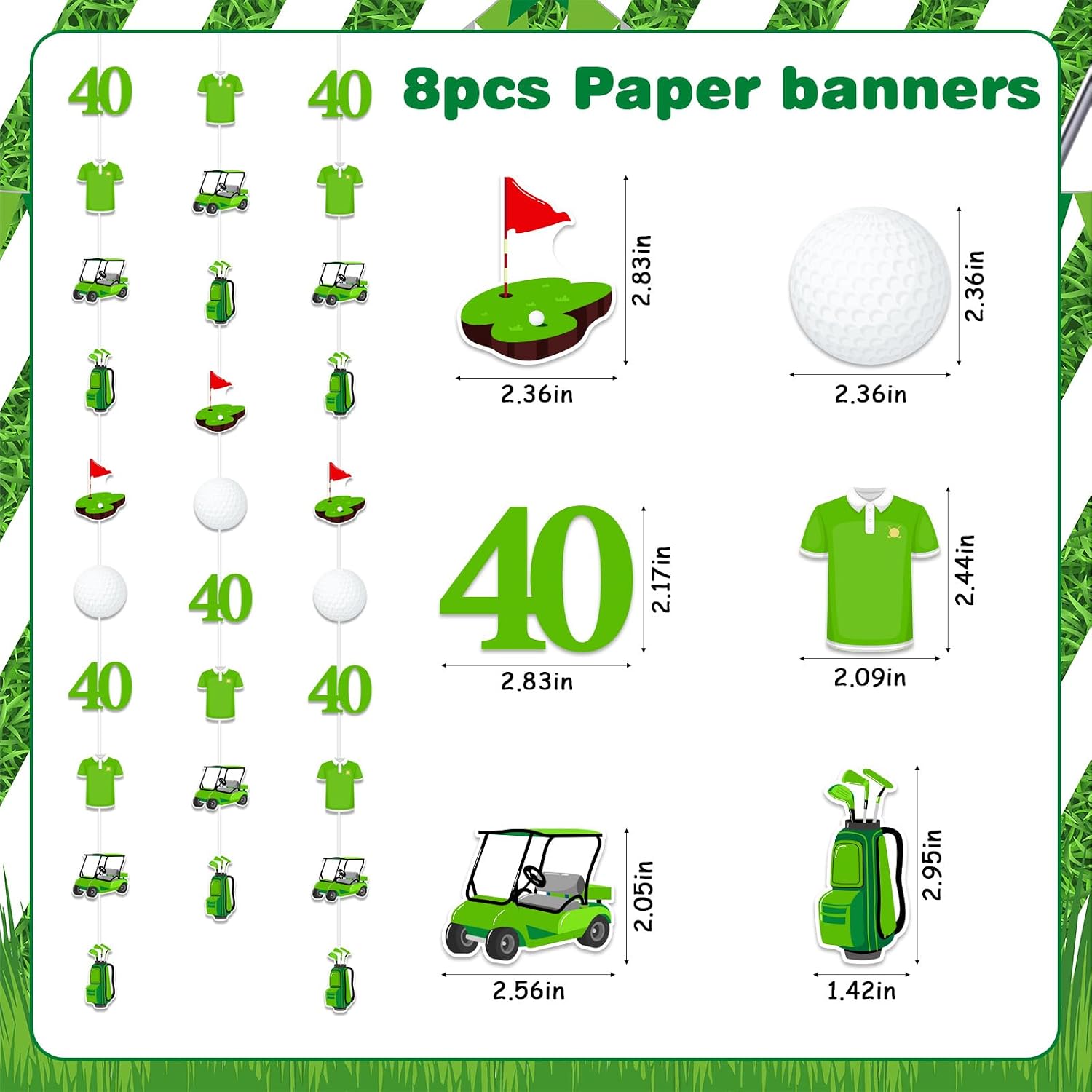 Jollyboom Golf 40th Birthday Party Decorations, 8 Piece Golf Themed Hanging Streamers Paper Garland Banner for Men Him Sports Theme Foretee Forty 40 Years Old Birthday Party Supplies