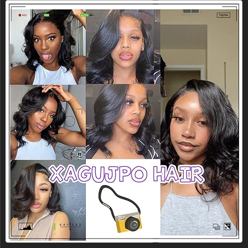 Miniatura 6 de Xagujpo Peluca de cabello humano virgen brasileño corto con parte en V para mujeres negras, sin dejar afuera, peluca de parte fina, sin pegamento,