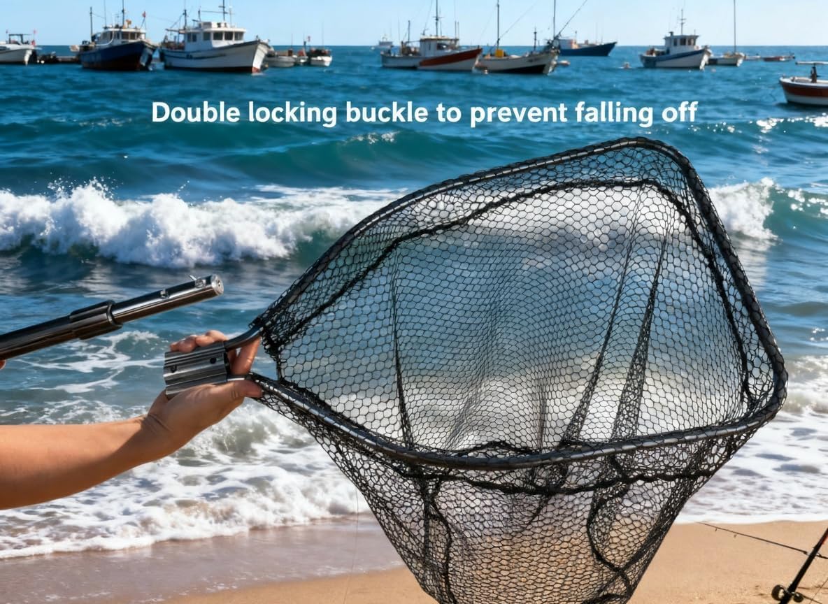 Telescopic Fishing Landing Net, Aerospace Aluminum Alloy Pole, Rubber Coated Fish-Friendly Net, 79" Extendable Handle for Freshwater & Saltwater, Kayak/Boat/Shore Fishing