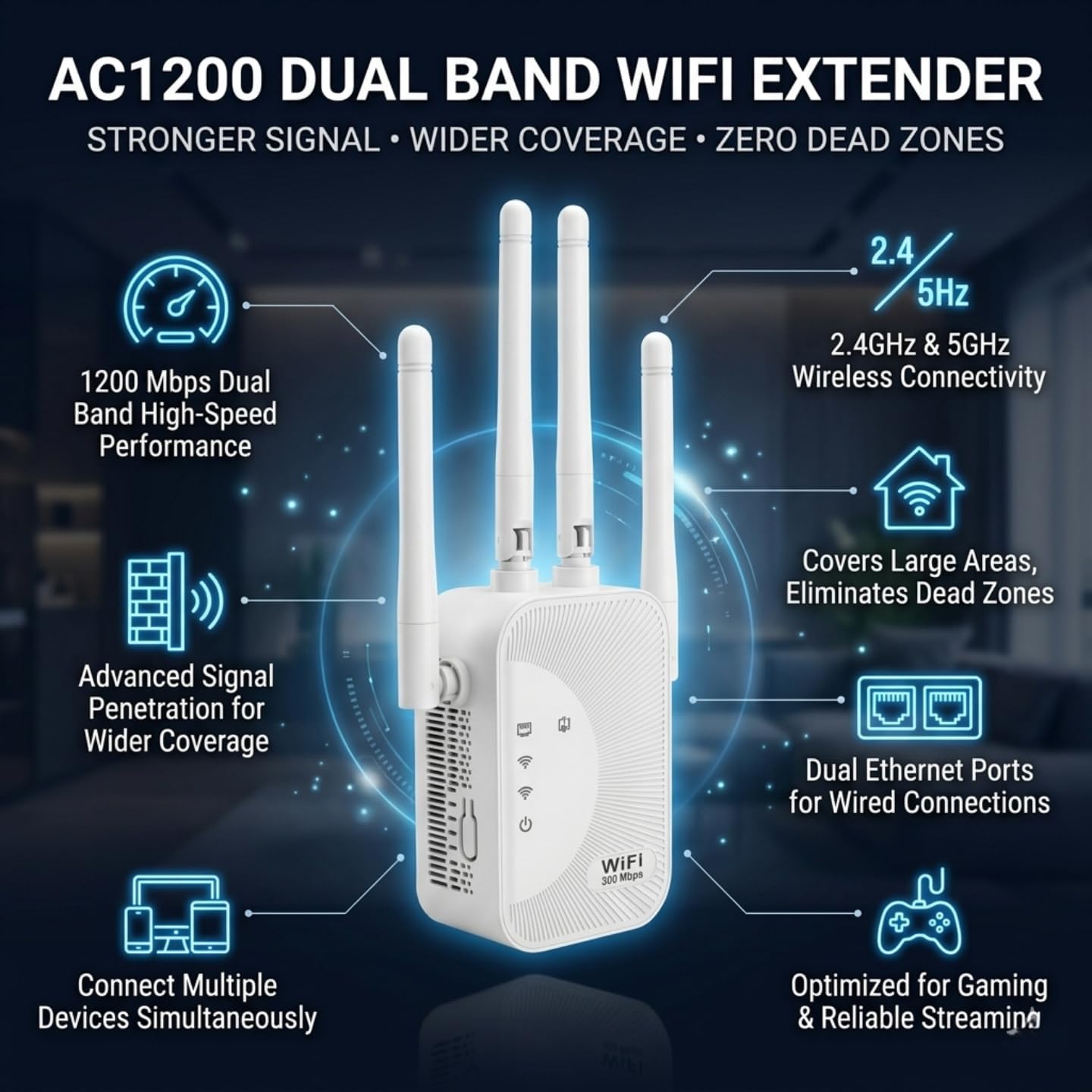 2026 Fastest WiFi Extender Signal Booster Covers 15900 Sq.ft and 105+ Devices 2.4/5.8GHz High Speed 15X WiFi Repeater with Ethernet Port Eliminate Dead Zones with Wireless Internet Booster for Home
