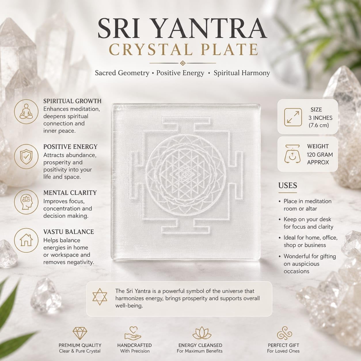 Selenite 3 Inches Etched Square Charging Plate Crystal Healing Reiki Feng Shui Gemstone Gift Positive Energy Handcrafted image 2