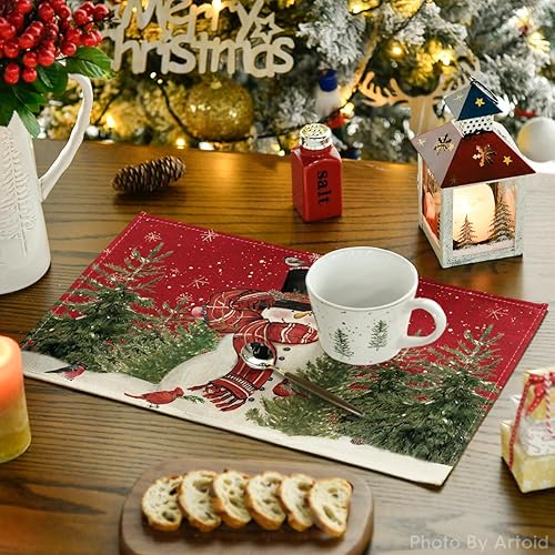 Miniatura 3 de Artoid Mode Juego de 8 manteles individuales de Navidad de árbol de muñeco de nieve rojo, 12 x 18 pulgadas, para decoración de fiestas, cocina,