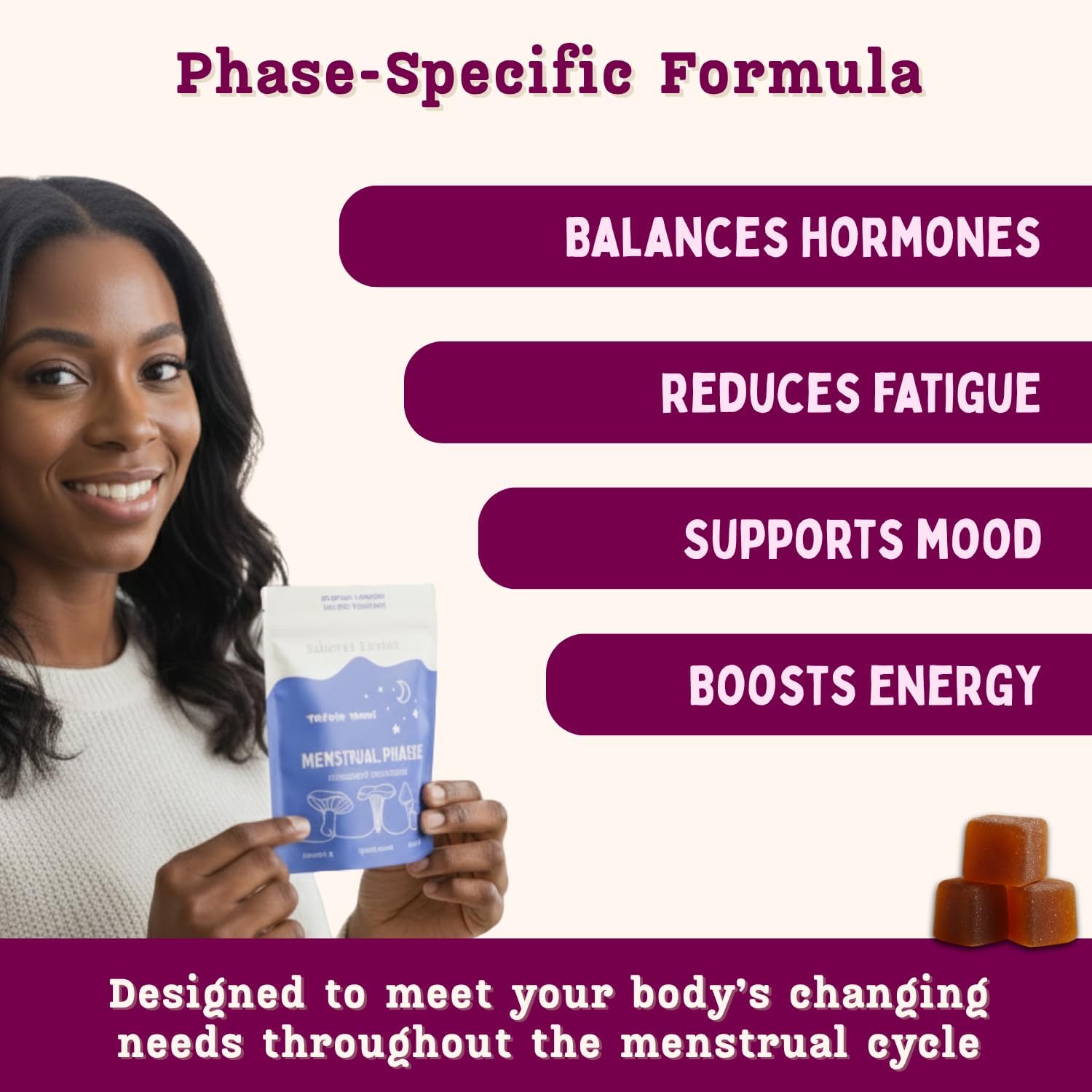 Period ovulatory & PMS Support Supplement for Women – Hormone Balance + 4-Phase Menstrual Cycle Kit | Vegan Functional Mushroom Gummies by Baker’s Botanics (Pack of 6)(30 Gummies)