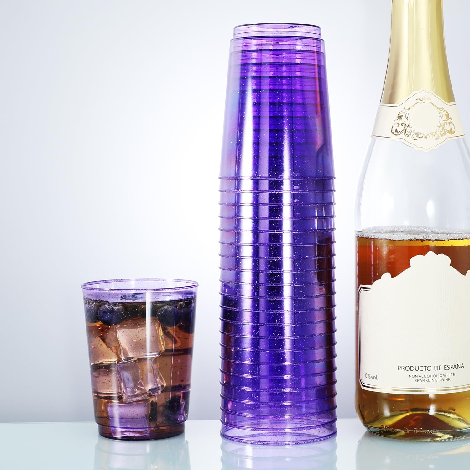 Homy Feel 10 Oz Purple Glitter Plastic Cups - 50PCS Disposable Cocktail & Wine Cups for Wedding Party