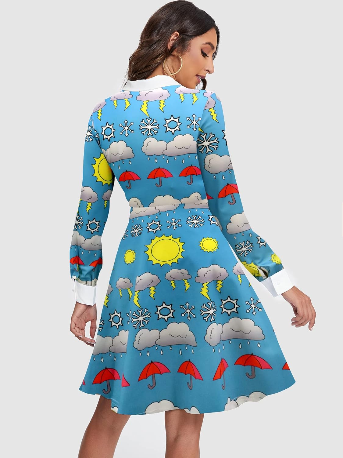 Vista 2 de JECEIKA Womens Long Sleeve Peter Pan Collar A-line Dress Halloween Costume Solar System Fit and Flare Dresses