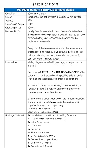 Miniatura 7 de Interruptor de desconexión de batería de poste lateral de 38 pulgadas, interruptor de apagado de batería de 12 V para automóvil, camión, caravana,