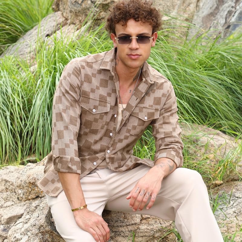 Image of CAHOOT Men's Solid Utility Shirt | Casual Wear | Spread Collar | Long Sleeve | Button Closure | Shirt Crafted with Comfort Fit for Everyday Wear
