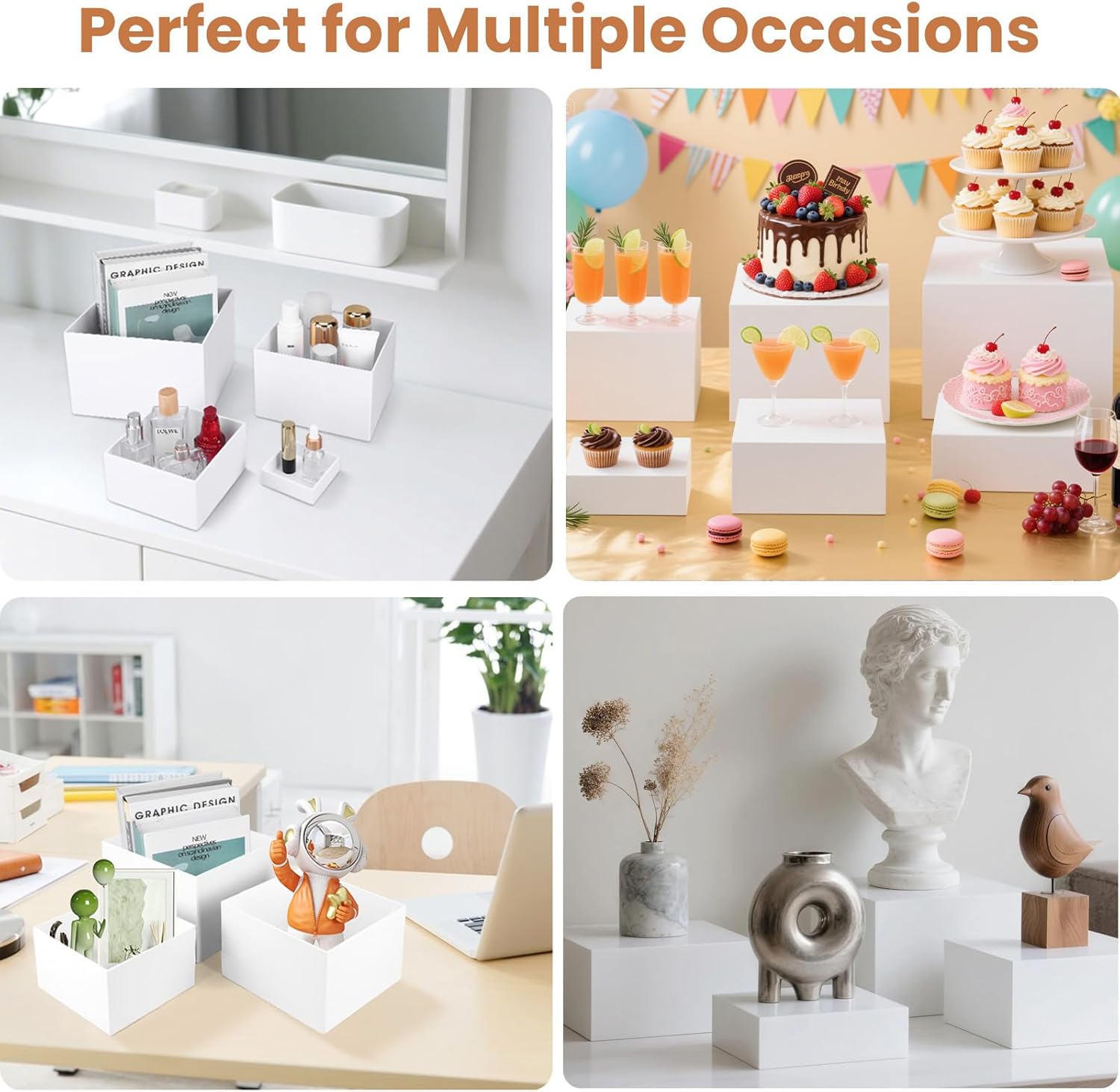 8PCS Buffet Risers, Food Risers for Buffet Table Display Stands for Party, Catering & Buffet Table, White Acrylic Nesting Cube Risers for Events, Jewelry & Dessert Collectibles (3"-10")