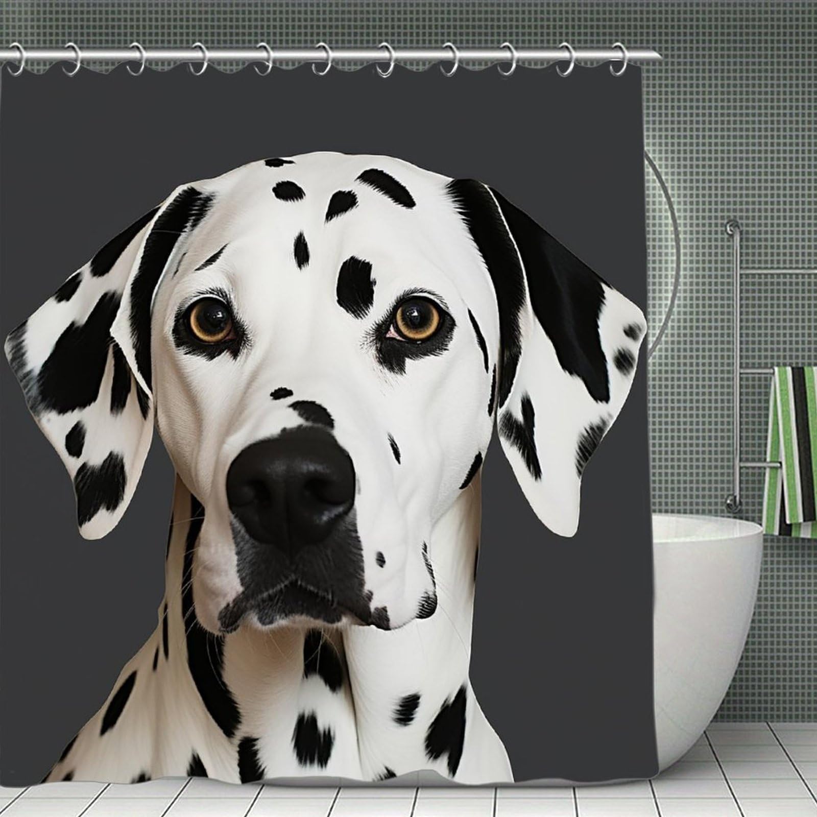 QMNLKH Dalmatian Shower Curtain with Hooks, Waterproof Bath Curtains for Bathroom, Lightweight Bath Curtains Liner for Hotel, Personalized Bath Curtain for Spa, 70.8 Inch