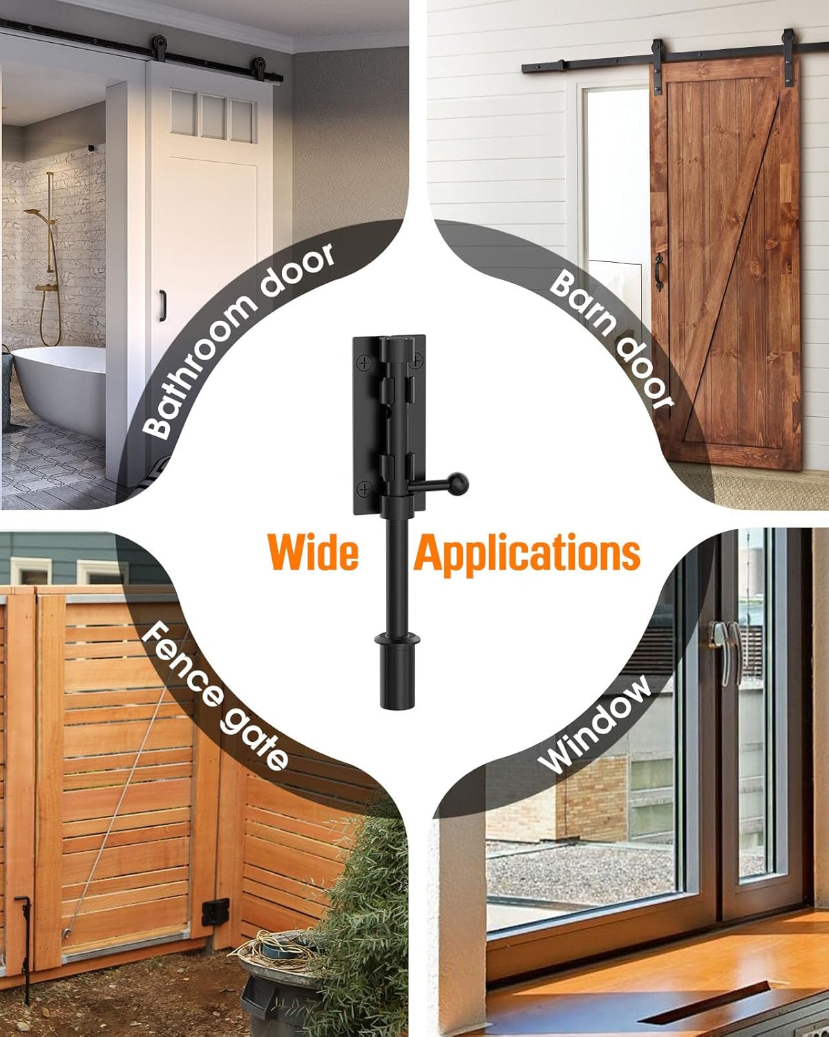 7.7" Barrel Bolt Latch, Heavy Duty Slide Bolt Gate Latch, SUS304 Stainless Steel Thickened Metal Gate Locks for Outdoor Fence, Shed, Wooden Gate, Barn, Patio, Courtyard (Black - 2pcs)