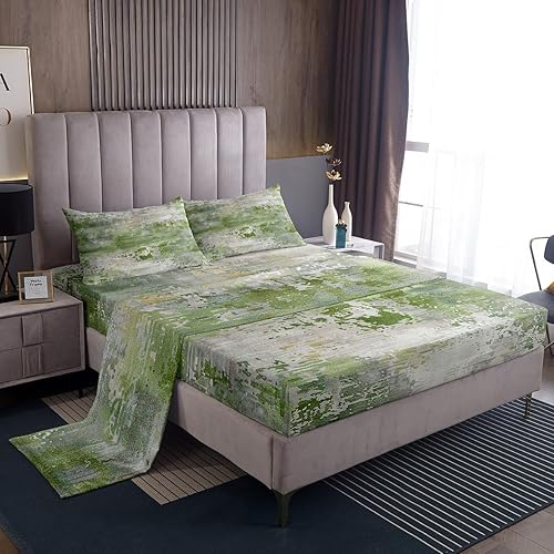 Miniatura 19 de Erosebridal Juego de sábanas modernas abstractas tamaño King, juego de ropa de cama bohemio trippy verde menta gris juego de sábanas acuarela pastel