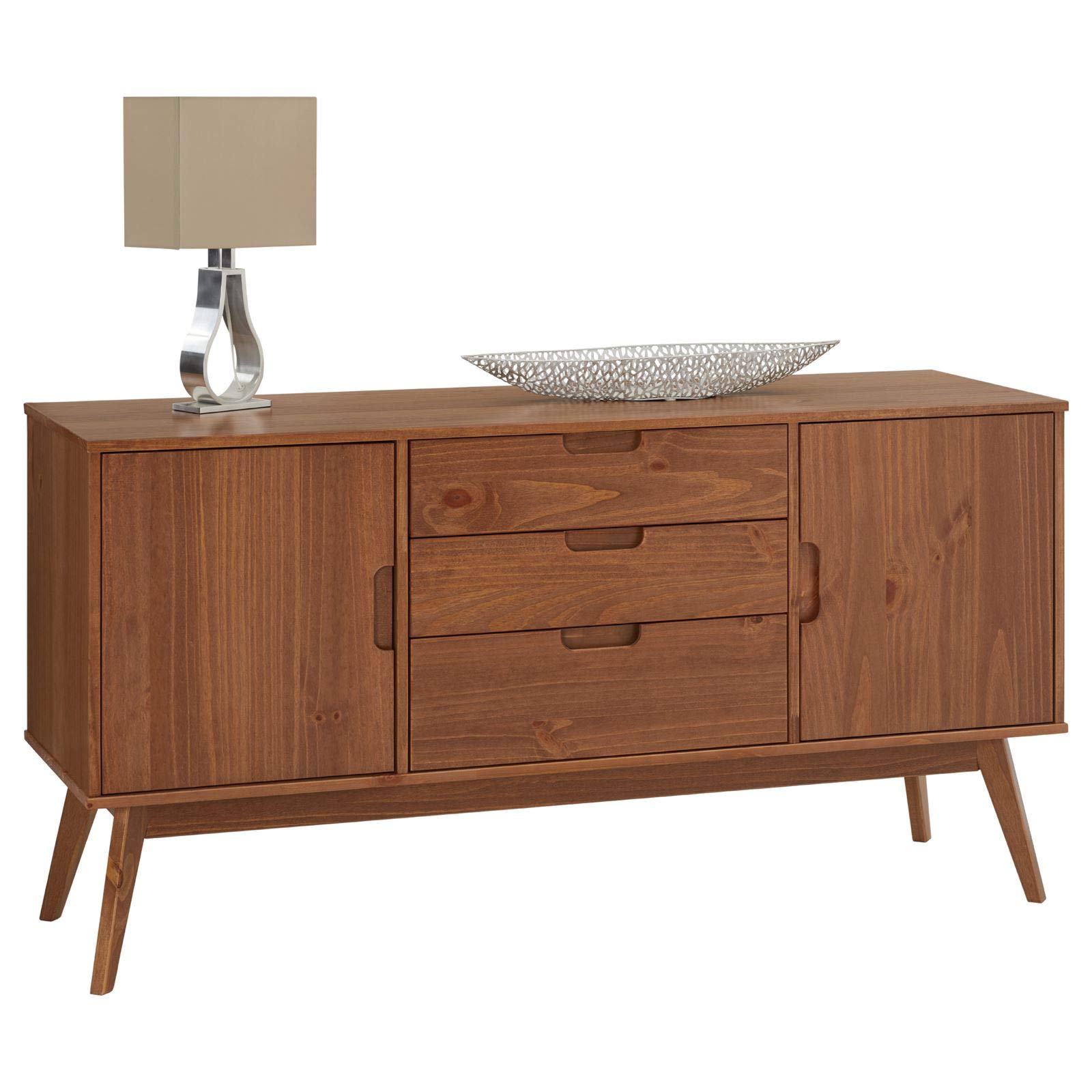 IDIMEX Sideboard Tivoli skandinavischen Design Kastanien dunkel braun lackiert - Kommode aus Massivholz, mit 2 Türen und 3 Schubladen, Buffetschrank Geschirrschrank