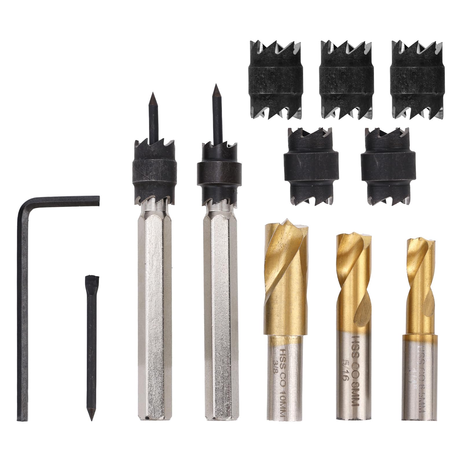12pcs Spot Weld Drill Bit Set, 1/4"/6.5mm, 5/16"/8mm, 3/8"/10mm High Speed Steel Spot Weld Cutter with Hole Opener Allen Wrench Guide Pin for Automotive Body Repair & Metal Processing Tasks