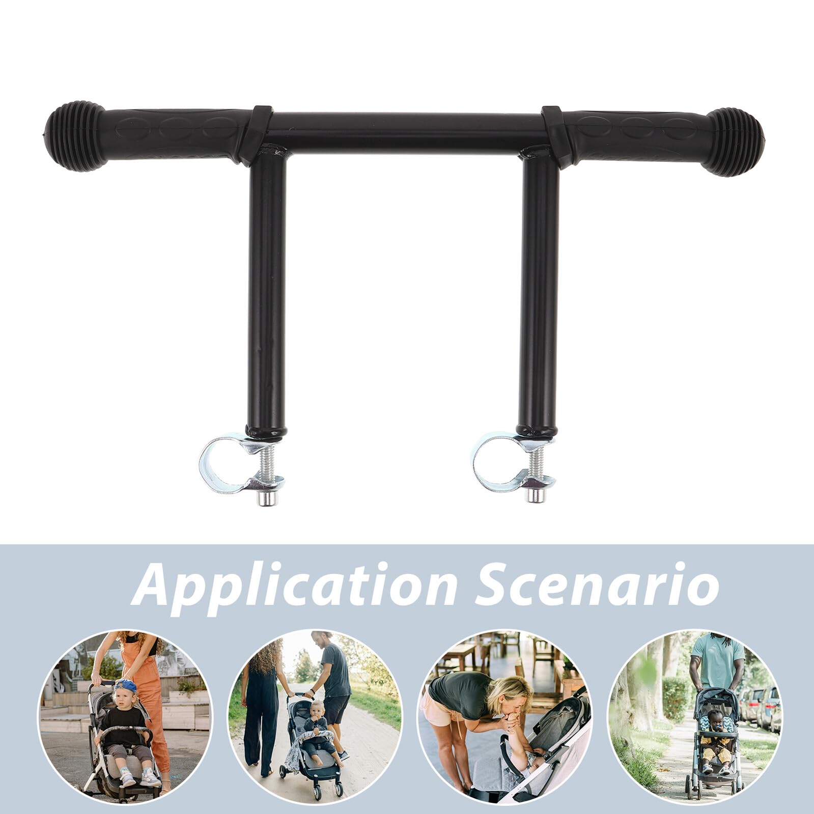 Barre D'extension de Poignée Portable en Acier Inoxydable et Plastique pour Poussette avec 3 Paires de Clips, Facile à Retirer, pour Voyages et Pique-niques