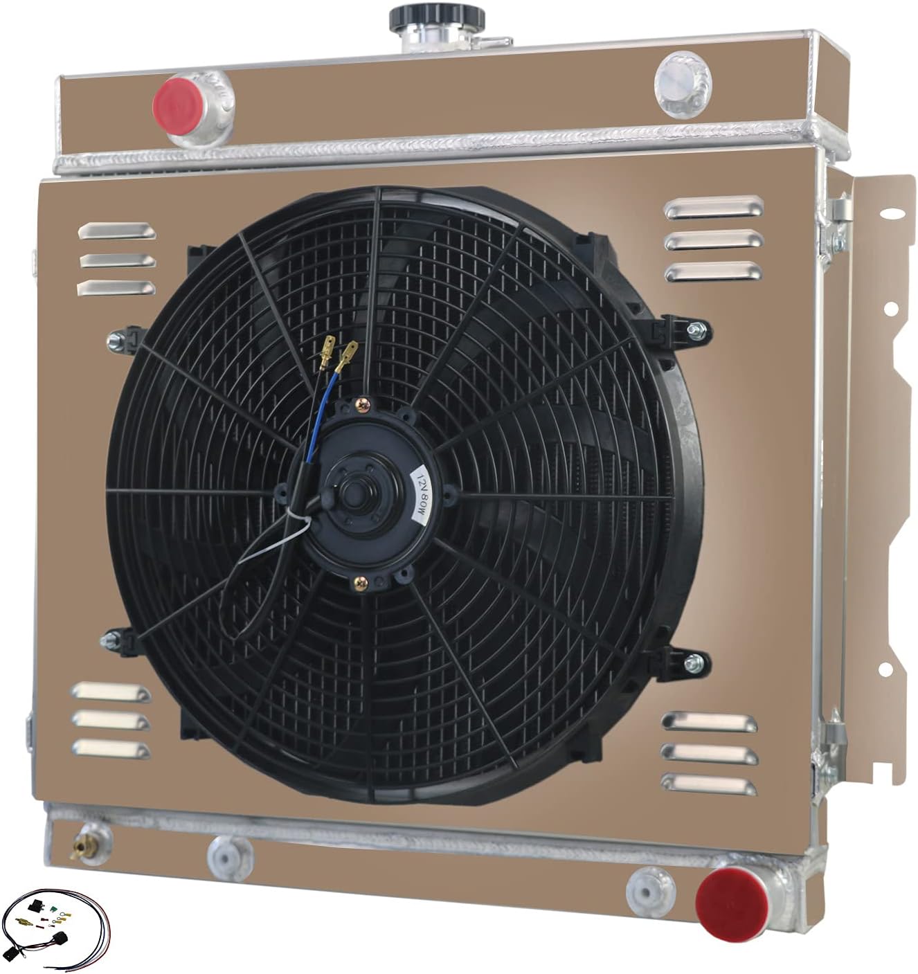 All Aluminum Radiator for 1970-1979 75 Dodge D100 150 D200 250 Ramcharger Challenger Coronet W200 W300 B200 B300 B100 Van Plymouth Trailduster PB200 PB300 3 Row Radiator Shroud Fan Relay Kit