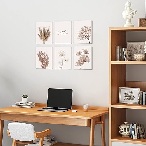Miniatura 2 de HPNIUB Decoración de pared de naturaleza, juego de 6 piezas (12 x 16 pulgadas, enmarcado), lienzo de flores secas de diente de león, lienzo de