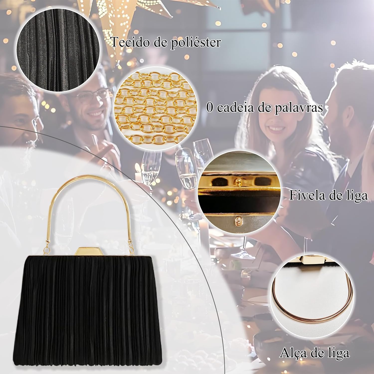 Bolsa Clutch Festa Feminina Preta Poliéster Plissado Mão Ombro Transversal Com Correntes Removíveis em promoção! Veja a oferta e mais achadinhos de Bolsas 7 Hoje é o melhor dia para comprar Bolsa Clutch Festa Feminina Preta Poliéster Plissado Mão Ombro Transversal Com Correntes Removíveis com aquele preço maroto! Promoção! Aproveite a oferta! 7