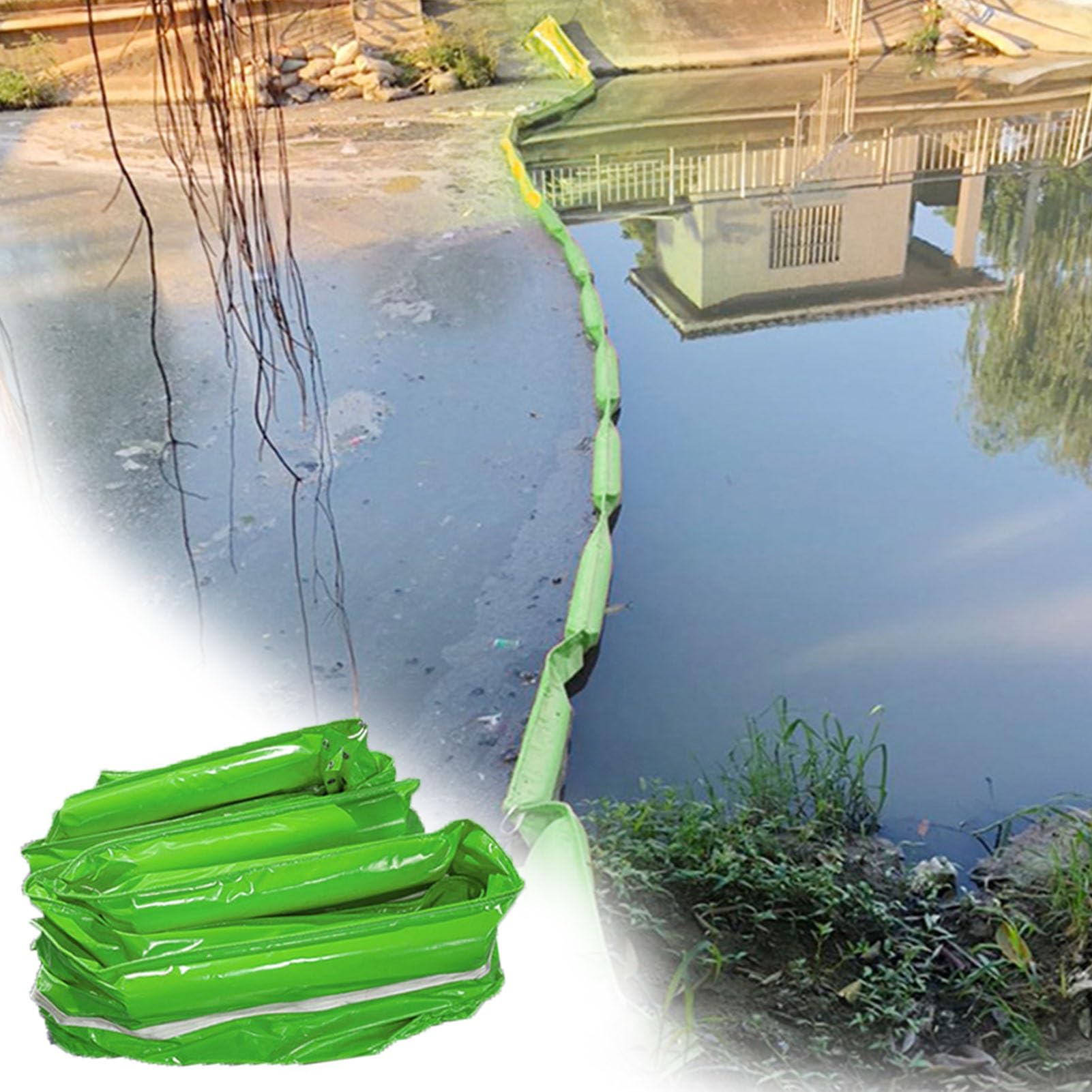 DUANHOZ PVC Oil Boom,10m Heavy-Duty PVC Floating Oil Booms - Industrial Water & Oil Containment Fences for Spill Control in Rivers, Docks, & Lakes (Green, 75cm/29.5")