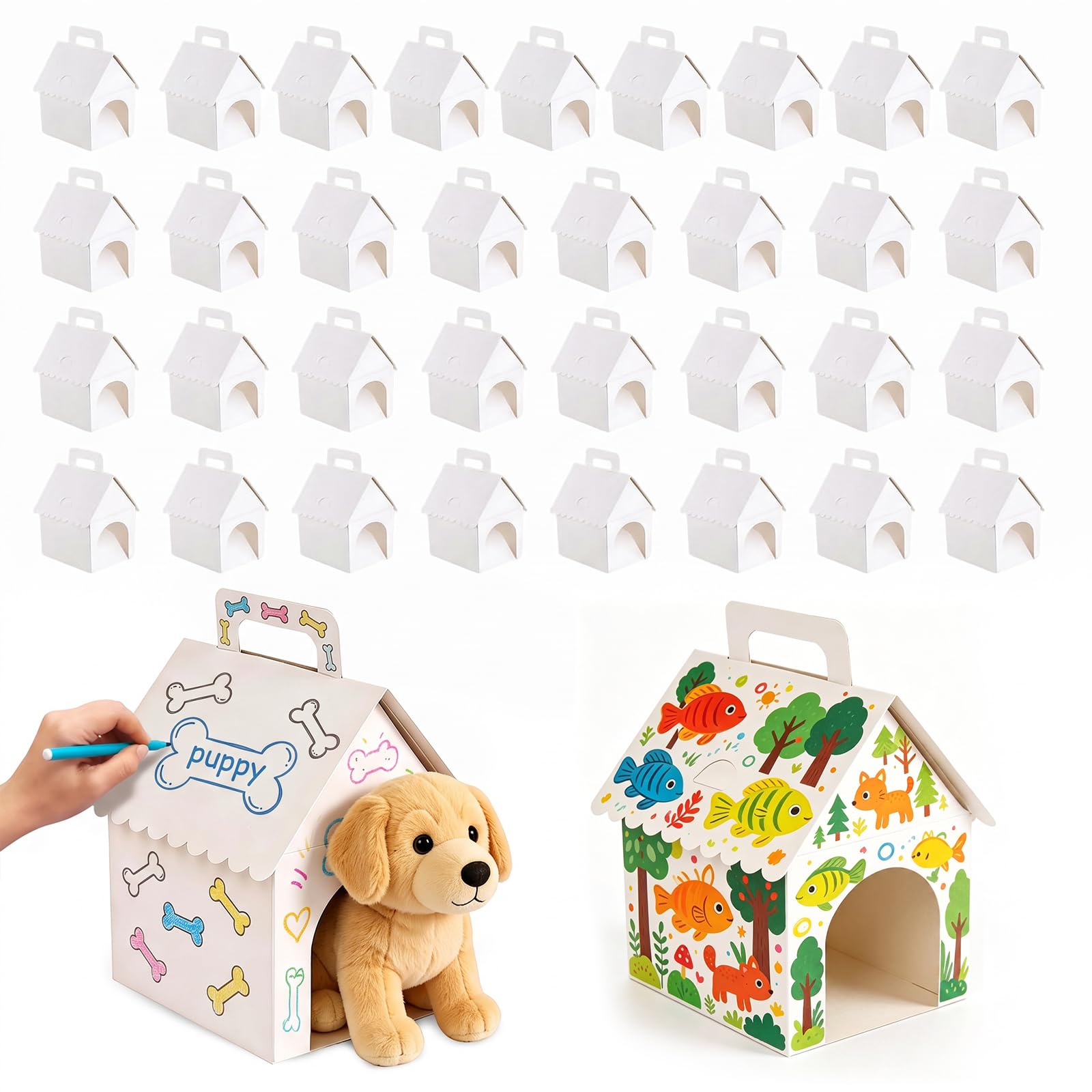 35 Stück Adopt a Puppy Party Geschenkboxen, Weiß leere Geschenkboxen in Hausform Süße Partygeschenkboxen DIY Tragbare Hausförmige Boxen für Adoptionsveranstaltungen Hundegeburtstage