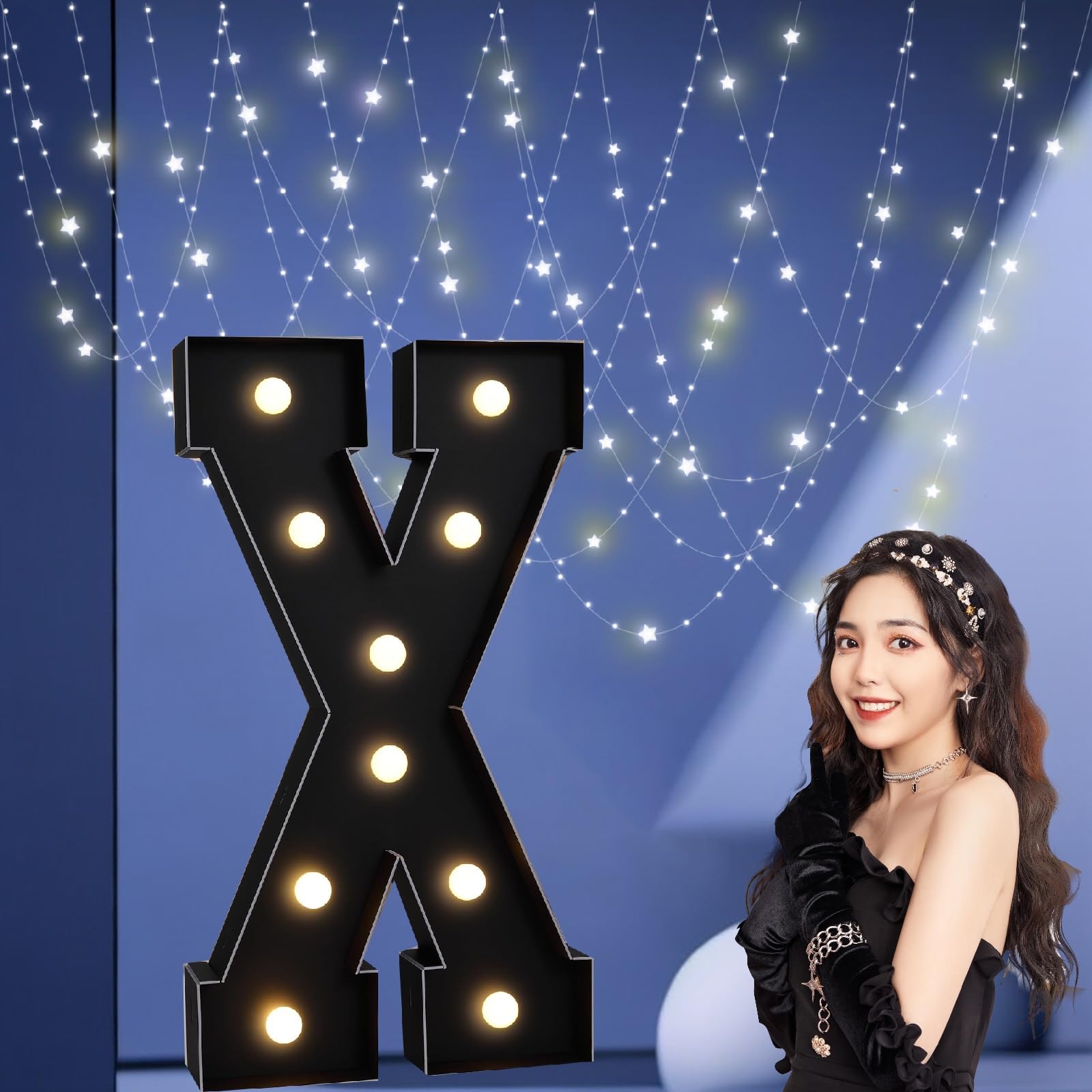 UEGFSIJRF 3FT Black Large LED Marquee Light up Letters, Giant Number Sign Big Mosaic Letters for Balloons Supplies Indoor/Outdoor Decorations(Letter X,4FT)