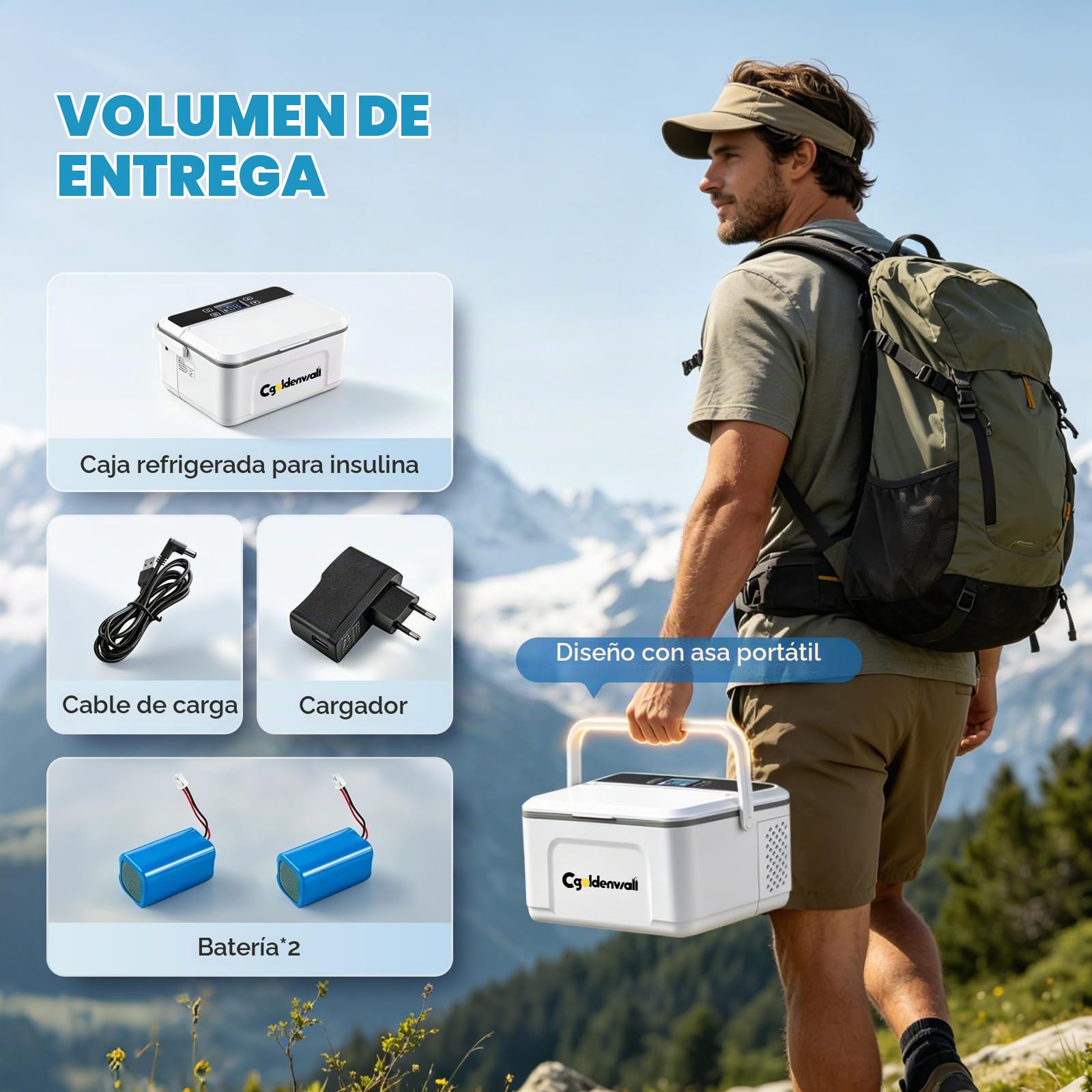 12 Horas Caja Nevera Portátil para Insulina para Max.12 Bolígrafos, 19*8*7cm Capacidad Interna 0-8℃ Ajuste con 2 Baterías 5V 13600MAH Mini Refrigerador de Medicina para Uso en Casa En casa y fuera
