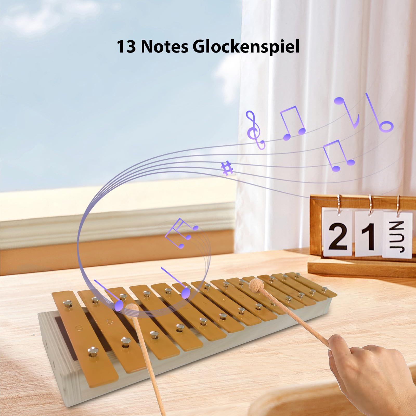 Xilófono de 13 tonos, xilófono clásico, color madera, teclas de metal, ritmo de percusión, instrumento musical de mano con 2 baquetas, regalo para principiantes y estudiantes