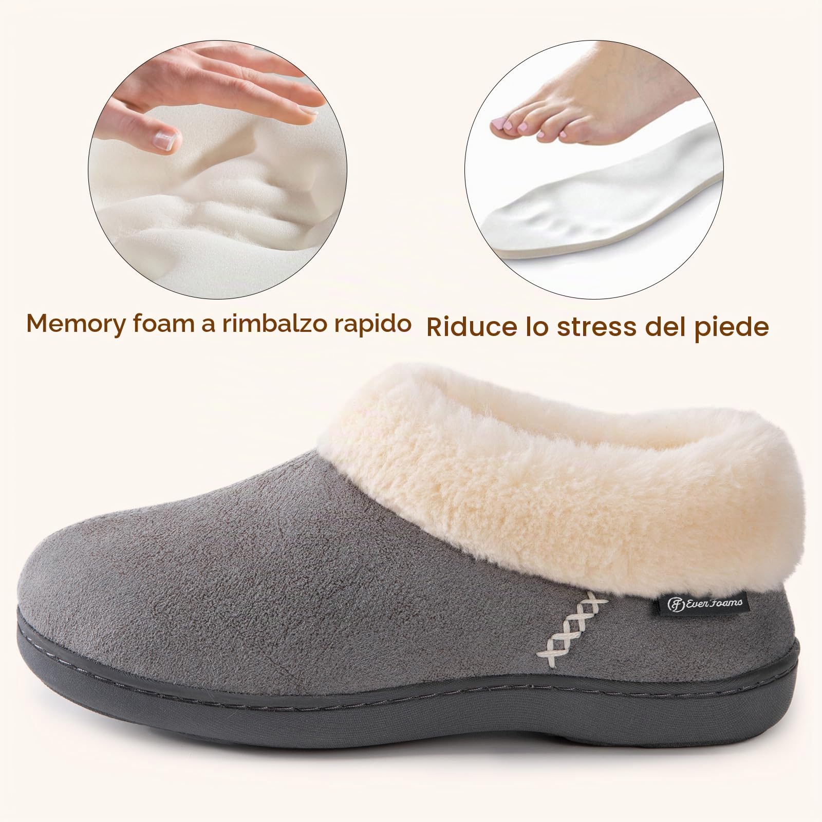 EverFoams Pantofole da donna in micro camoscio peloso, foderate in peluche, con comoda memory foam
