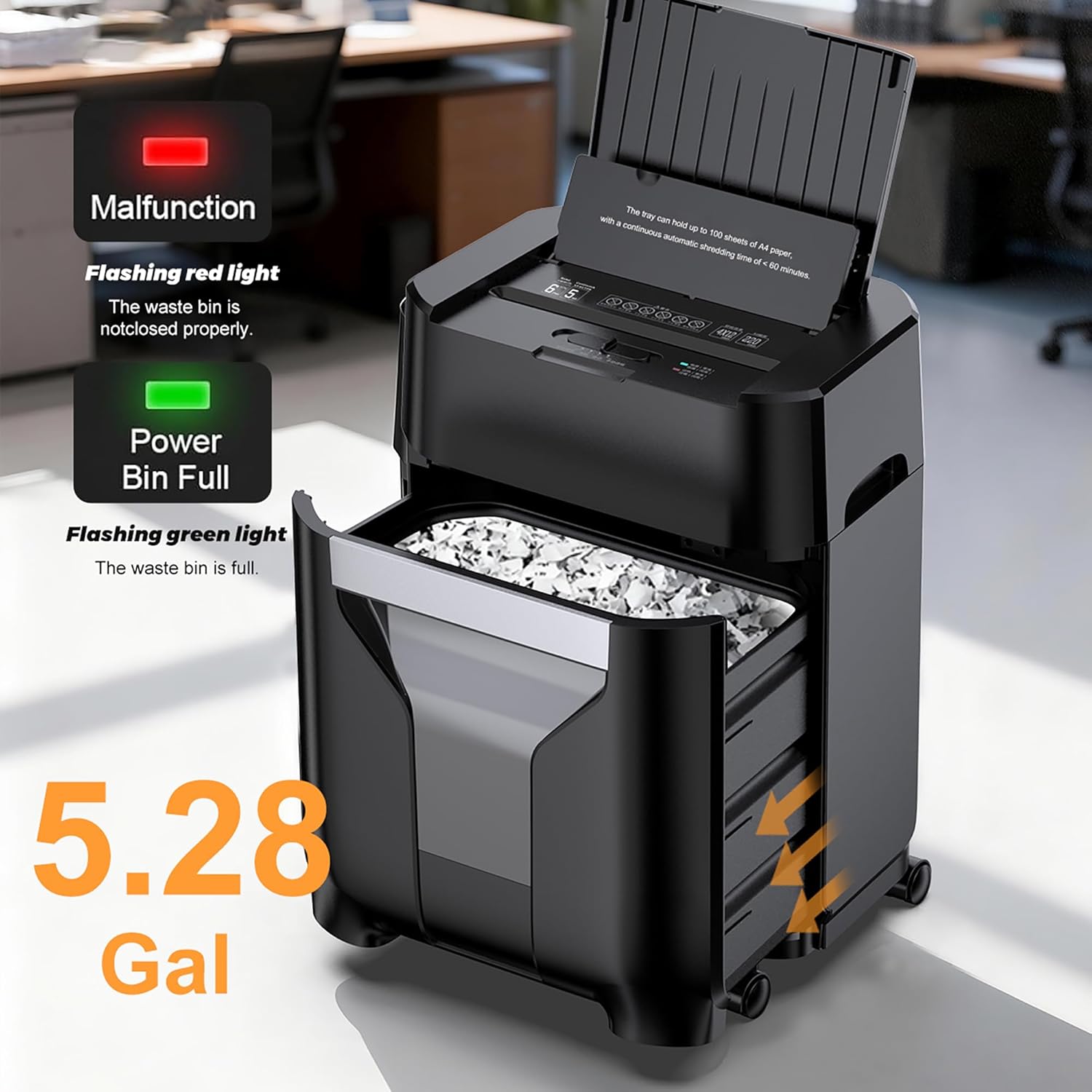 100-Sheet Auto Feed Paper Shredder, 40 Min Non-Stop, Shredders for Home Office Heavy Duty, P-4 Ultra Security Shredder for Home Office, Cross-Cut with Wheels, 4.5 Gal Bin, <63 dB (OL100)