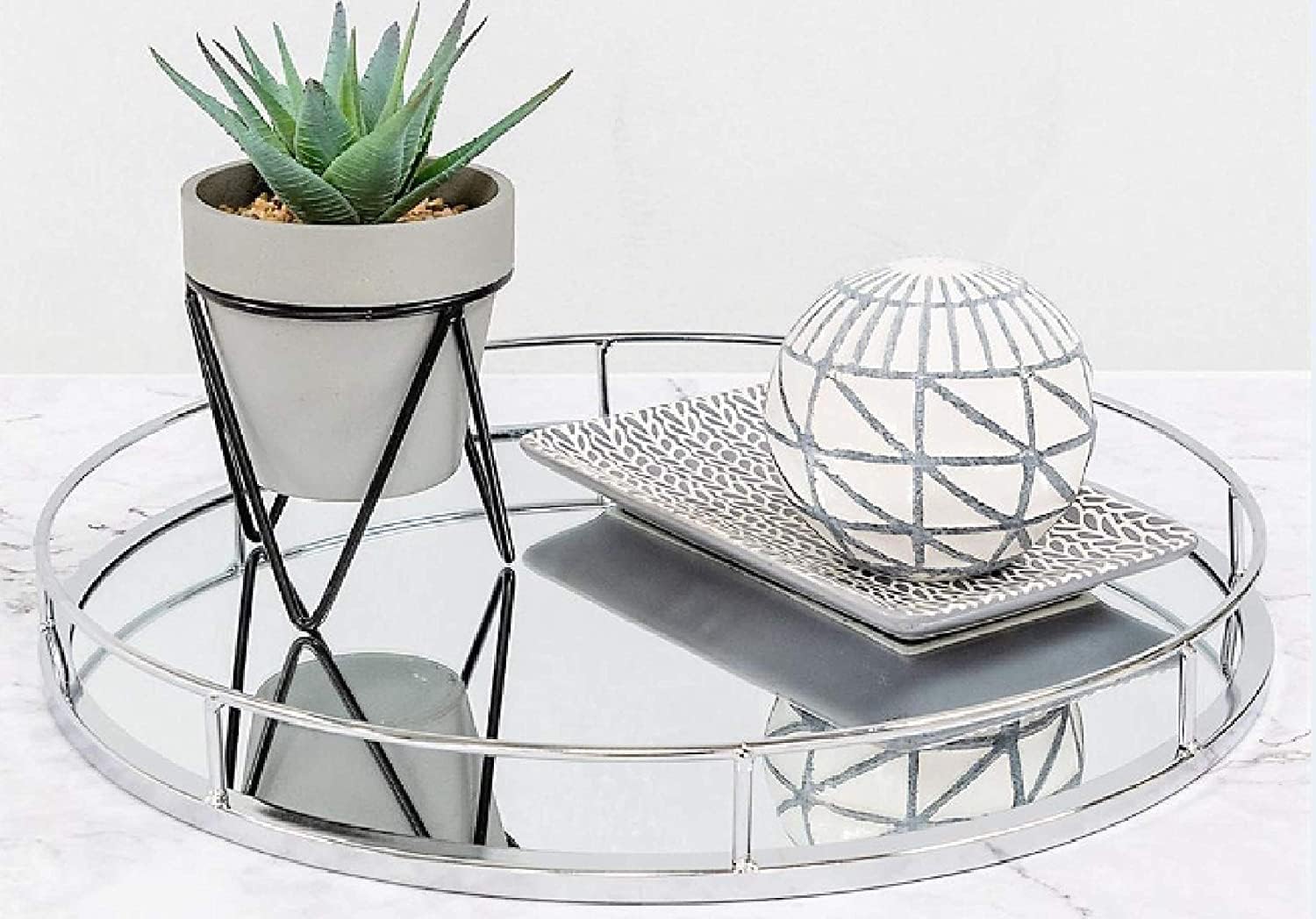 Deenz New Elegant Silver Round Mirror Tray Display Your Possessions (30Cm)