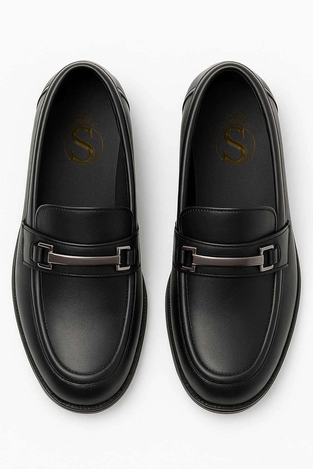 Boys’ Slip On Loafer Shoes, Black Formal Smart Casual Metal Bar Loafers