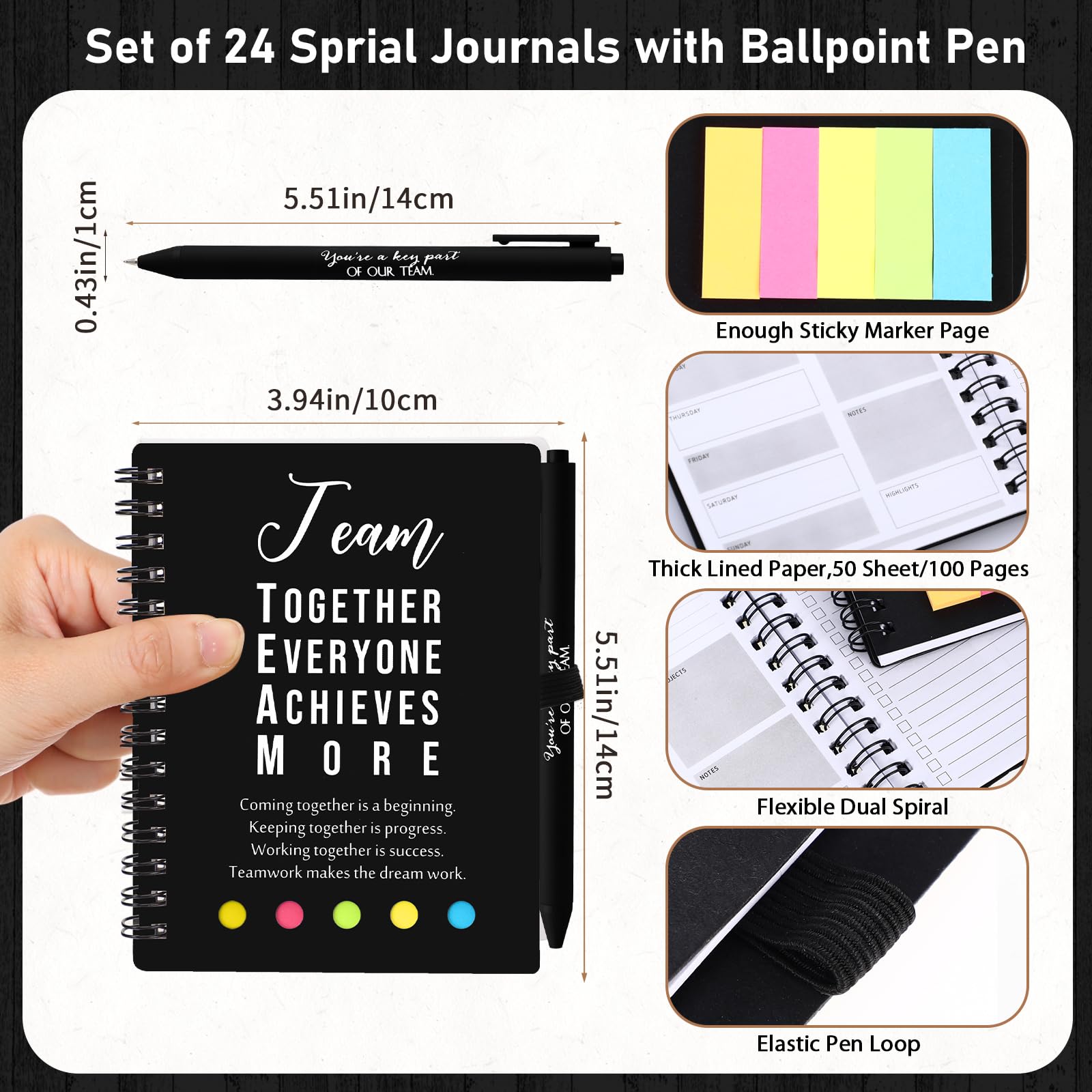 Resurhang Set da 48 pezzi/24 pezzi, regalo di apprezzamento per insegnanti, per infermieri, colleghi, dipendenti, dipendenti positivi, formato A6, quaderno a spirale con penna, per la laurea di