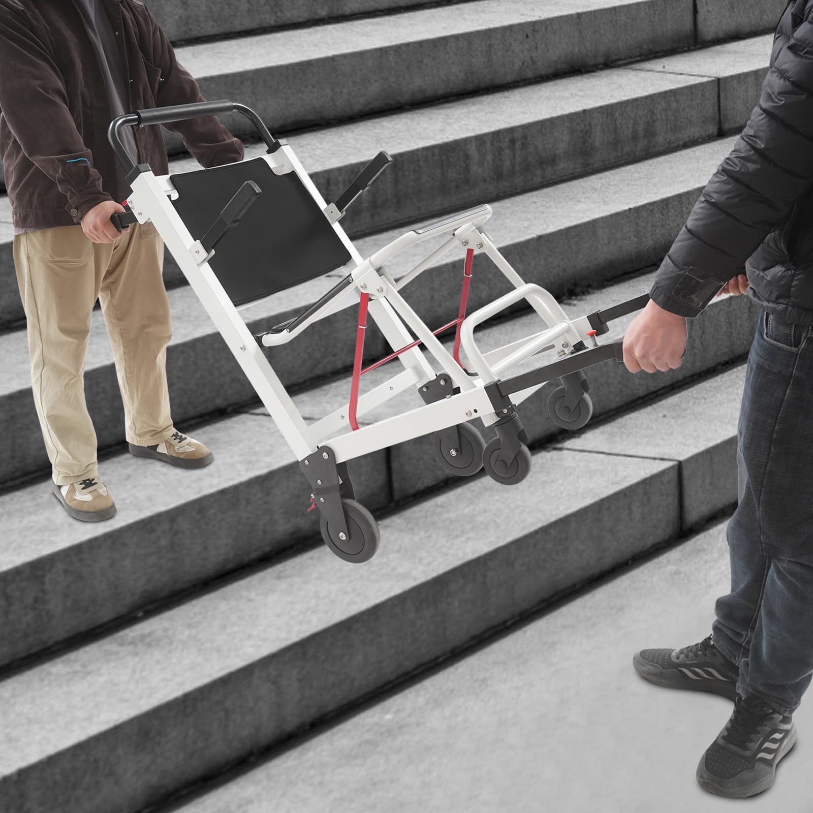 Silla de ruedas 2 en 1, capacidad de carga de 180 kg, ergonómica, con 4 correas para personas con movilidad reducida (blanco, negro)