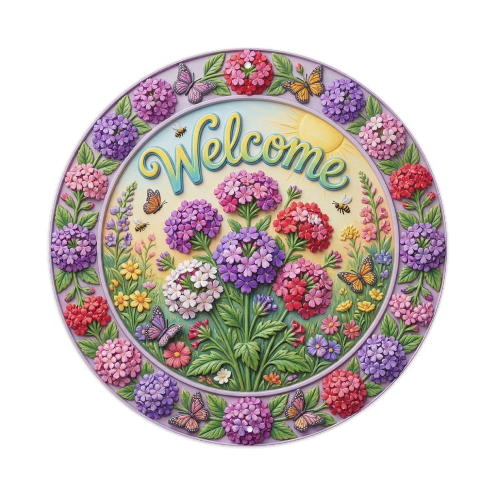 Tgrcjimh Style Metal Tin Sign Verbena Garden Welcome Summer Clusters