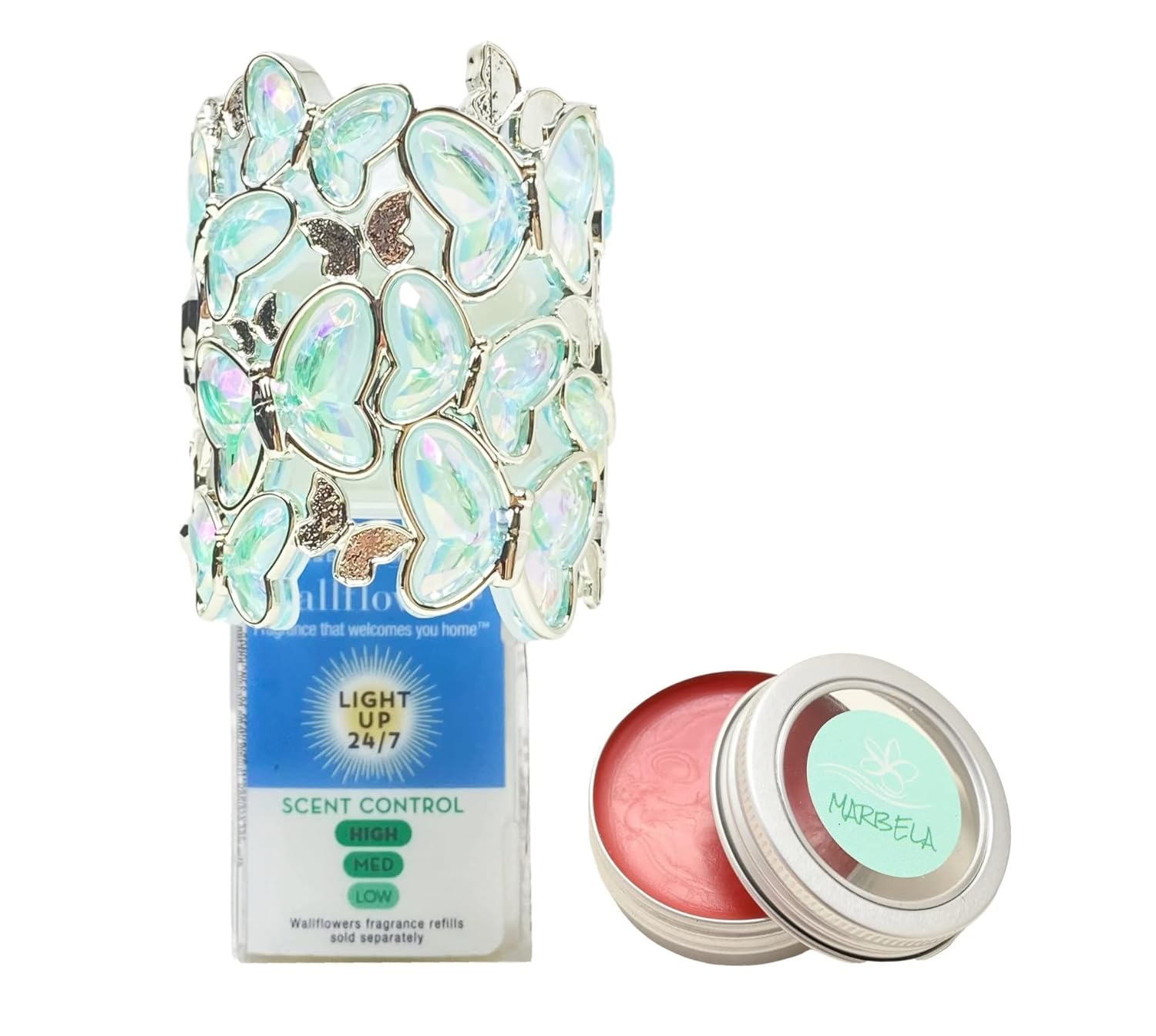 Bath & Body Works Gem Butterflies Nightlight Wallflowers Scent Control Fragrance Plug and a Strawberry Lip Balm