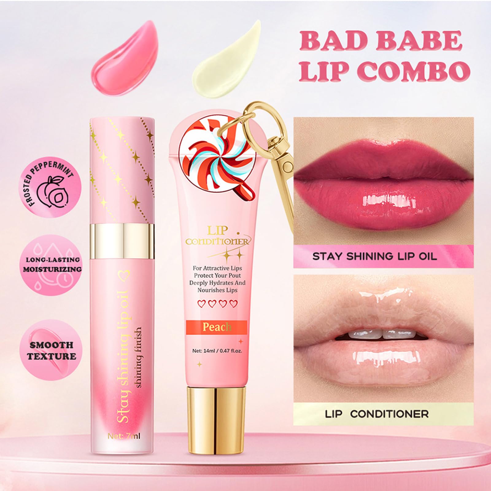 Lip Conditioner & Lip Oil Set,Lip Balm Set including Pink Lip Gloss & Clear Lip Oil - Image 2